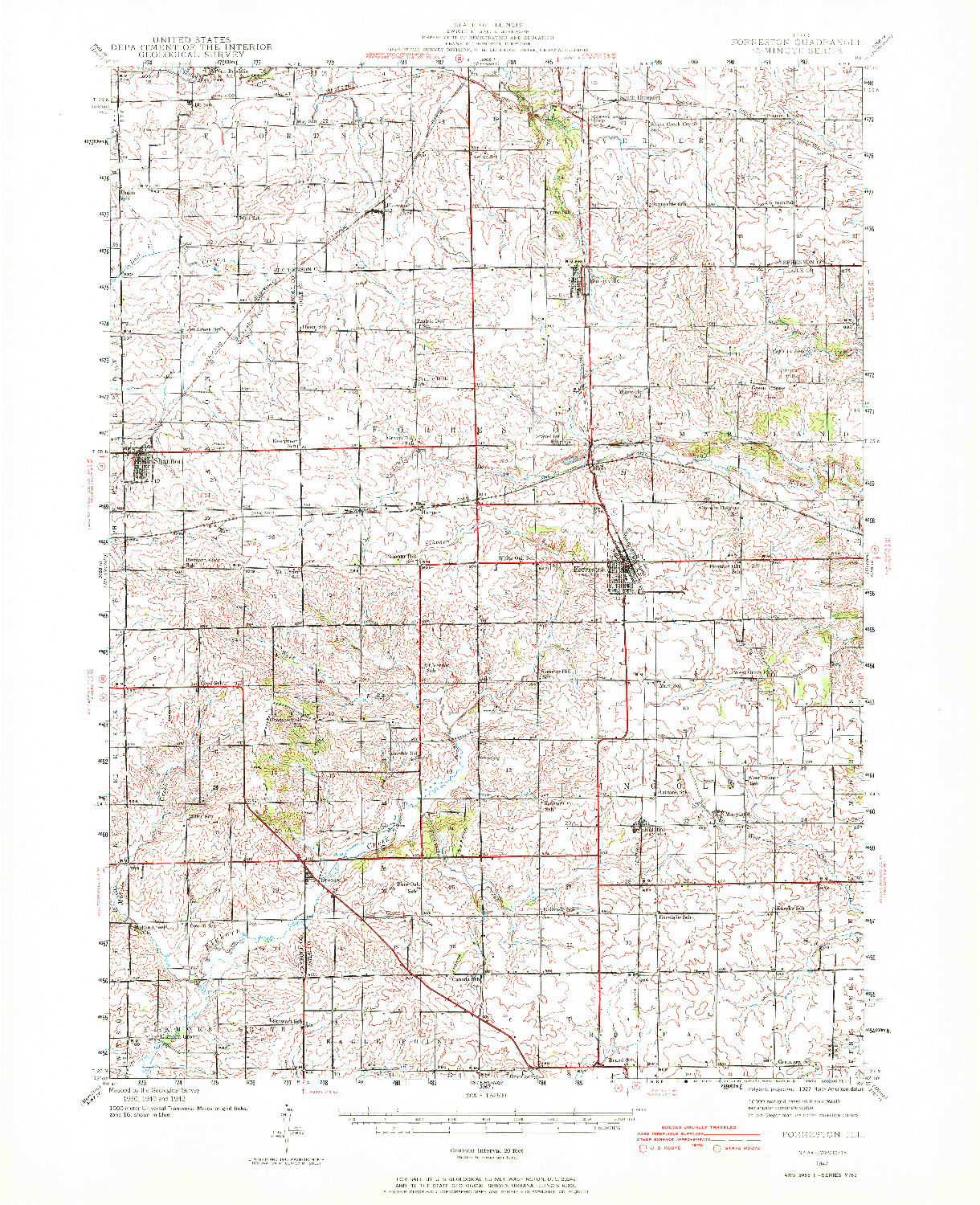 USGS 1:62500-SCALE QUADRANGLE FOR FORRESTON, IL 1942