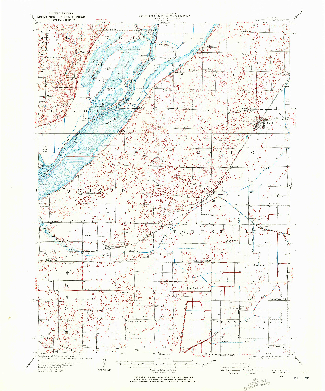 USGS 1:62500-SCALE QUADRANGLE FOR MANITO, IL 1929