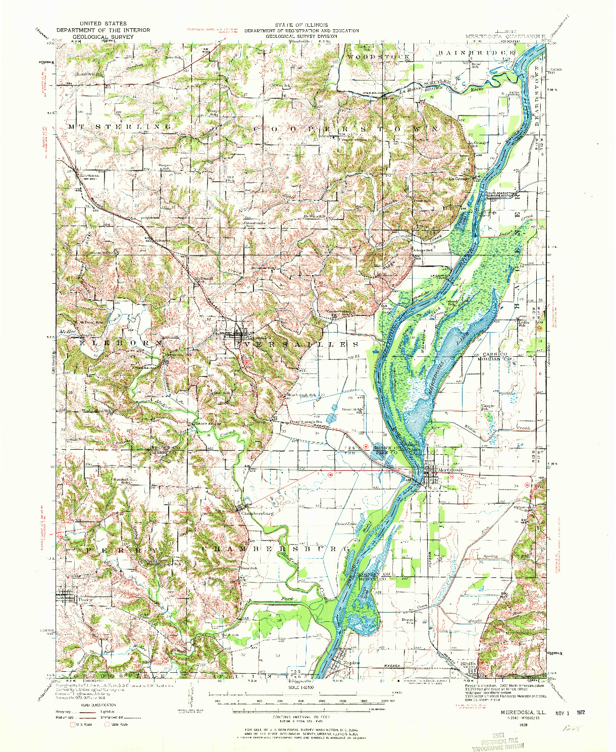 USGS 1:62500-SCALE QUADRANGLE FOR MEREDOSIA, IL 1928