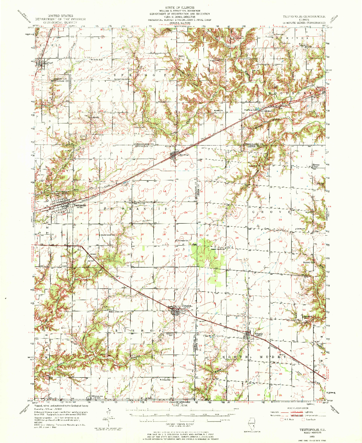 USGS 1:62500-SCALE QUADRANGLE FOR TEUTOPOLIS, IL 1953