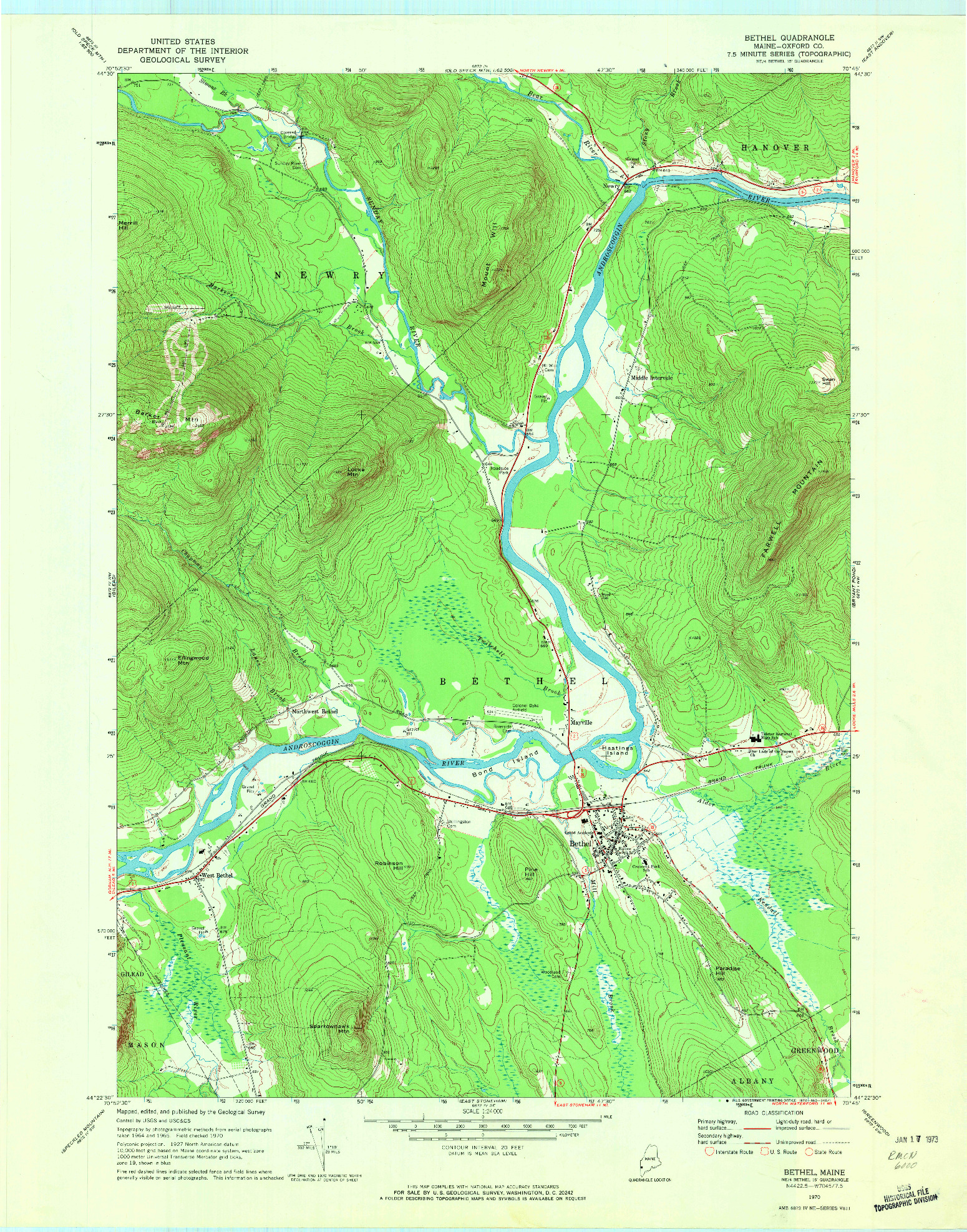 USGS 1:24000-SCALE QUADRANGLE FOR BETHEL, ME 1970