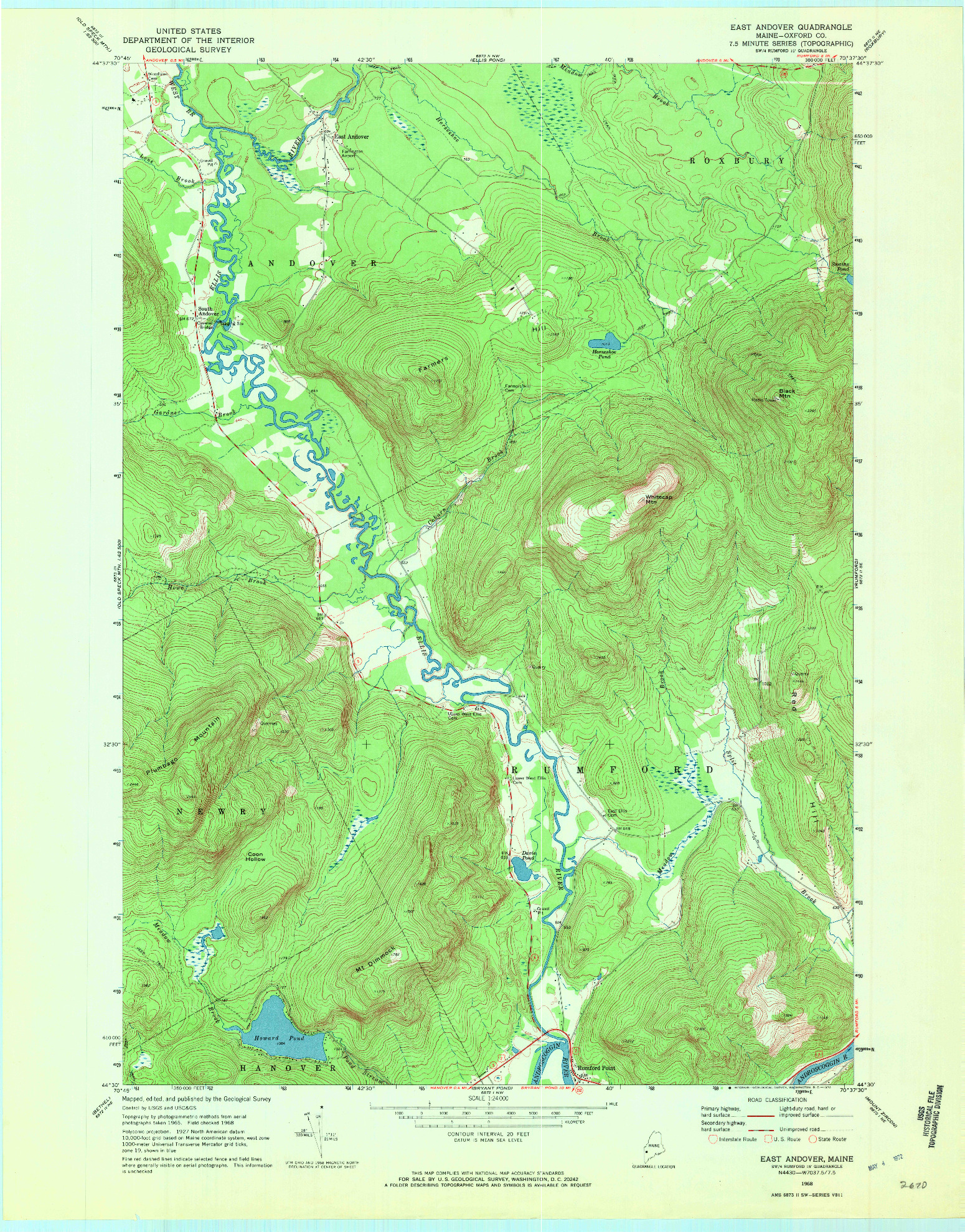 USGS 1:24000-SCALE QUADRANGLE FOR EAST ANDOVER, ME 1968