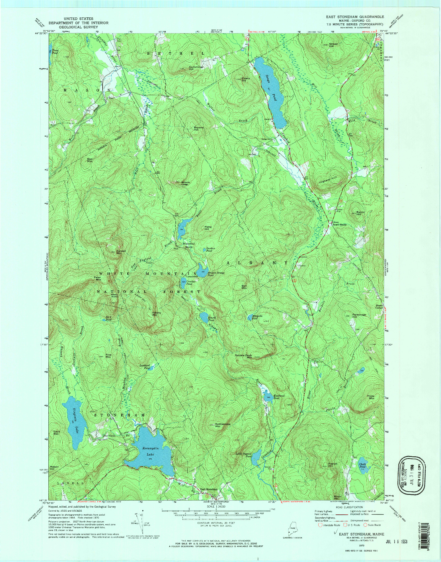 USGS 1:24000-SCALE QUADRANGLE FOR EAST STONEHAM, ME 1970