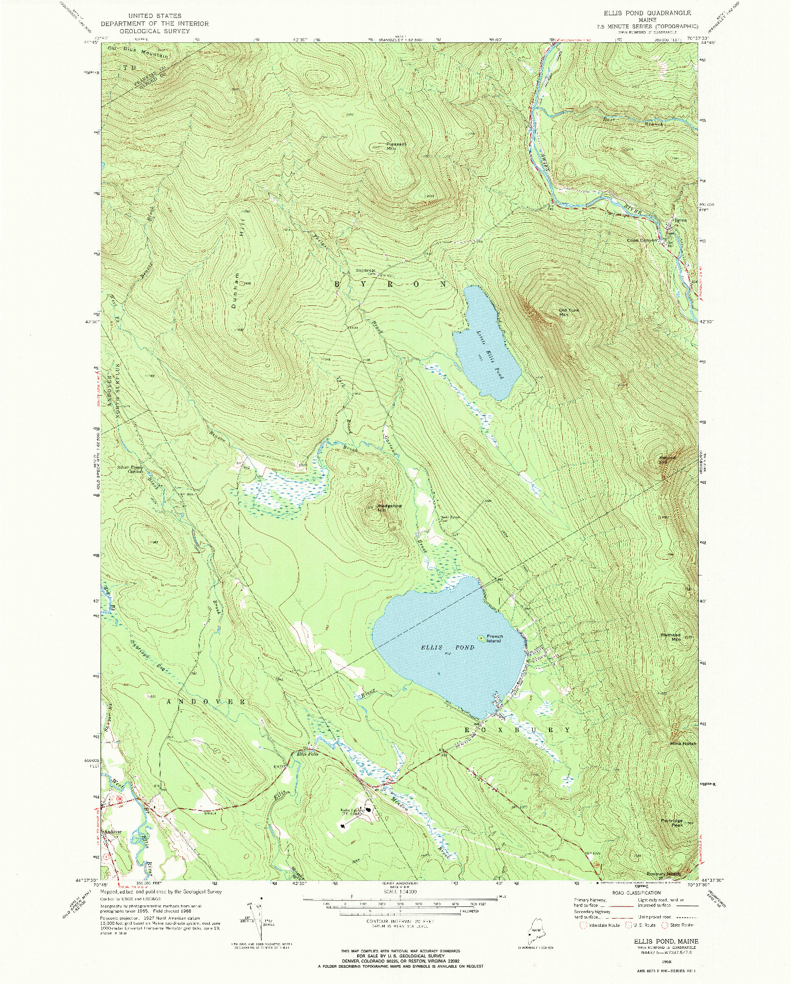 USGS 1:24000-SCALE QUADRANGLE FOR ELLIS POND, ME 1968