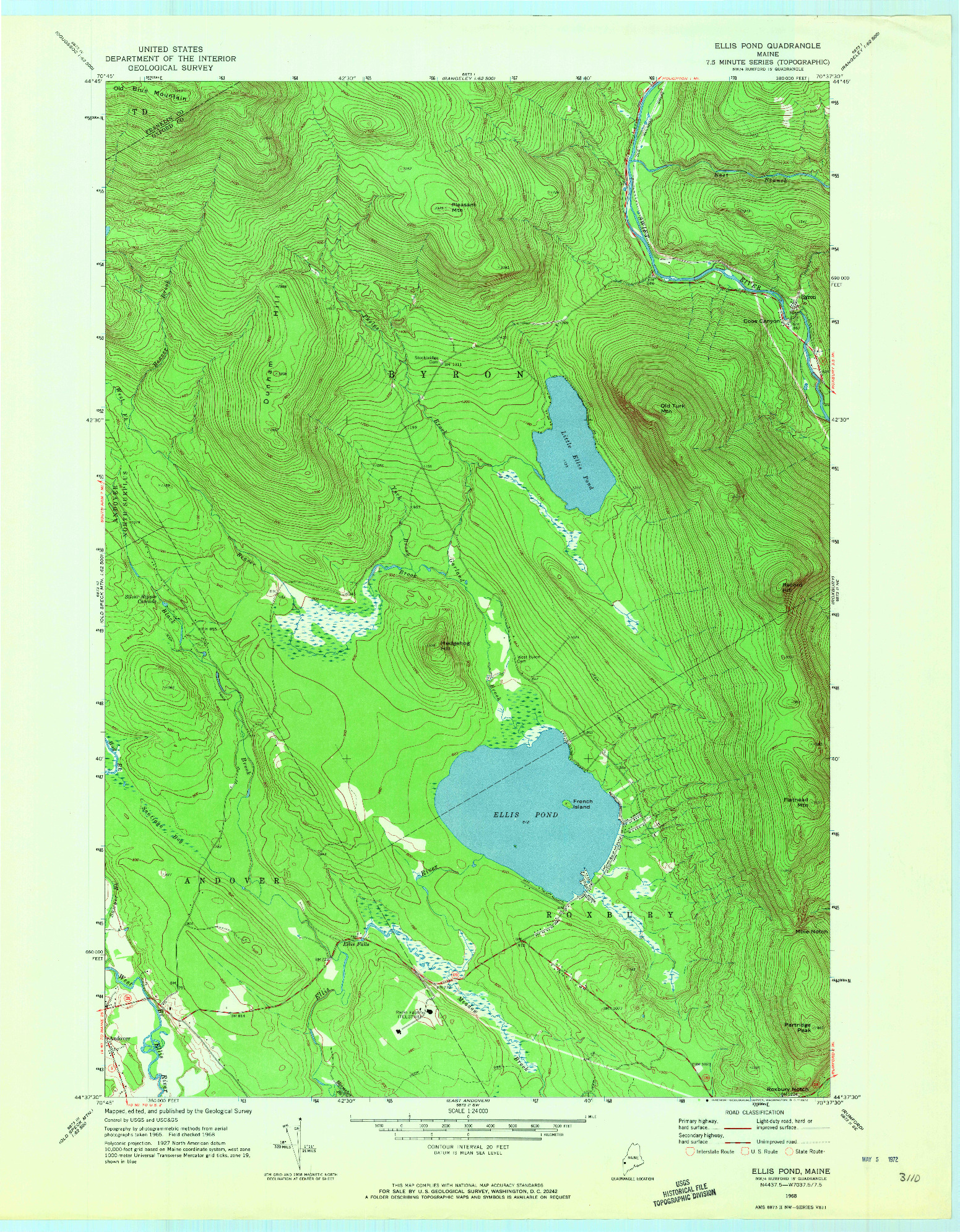 USGS 1:24000-SCALE QUADRANGLE FOR ELLIS POND, ME 1968