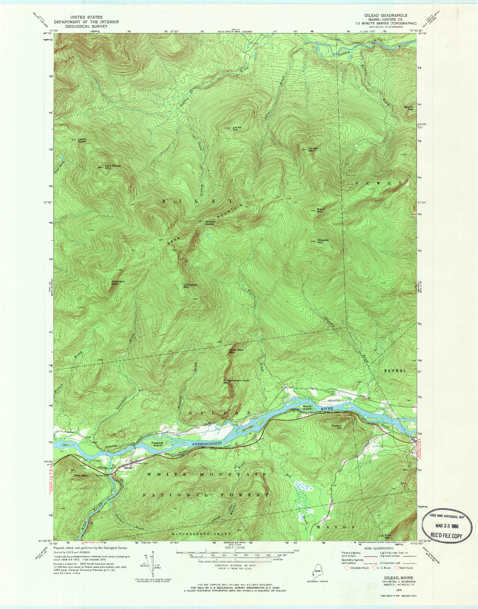 USGS 1:24000-SCALE QUADRANGLE FOR GILEAD, ME 1970