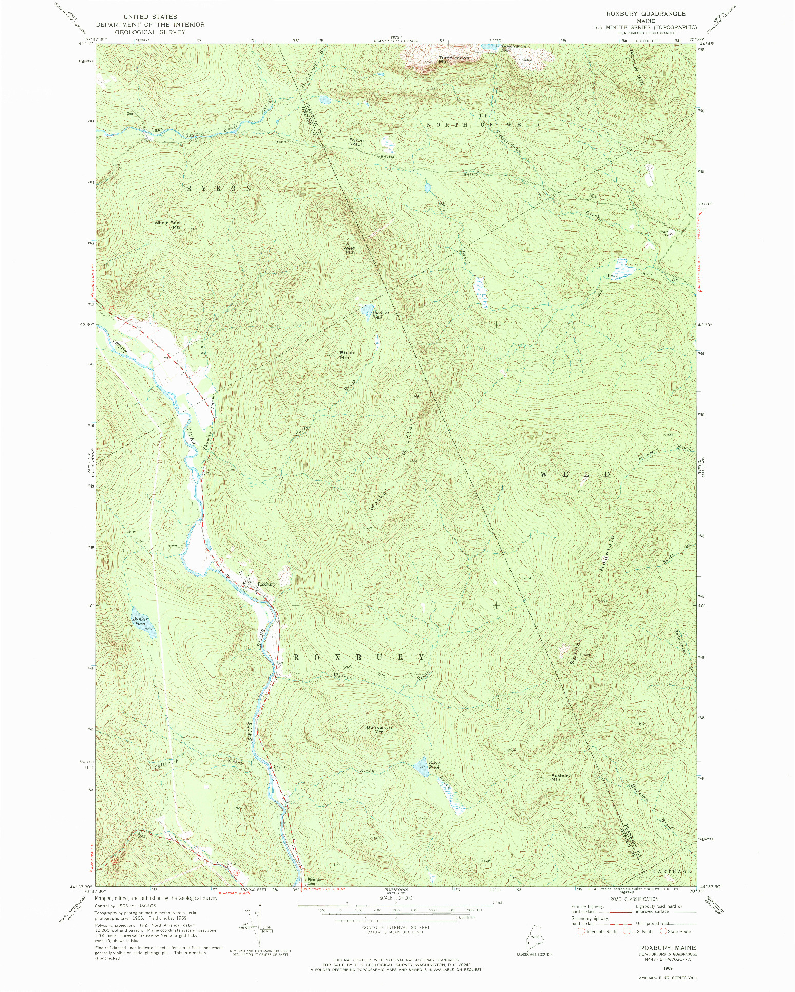 USGS 1:24000-SCALE QUADRANGLE FOR ROXBURY, ME 1969