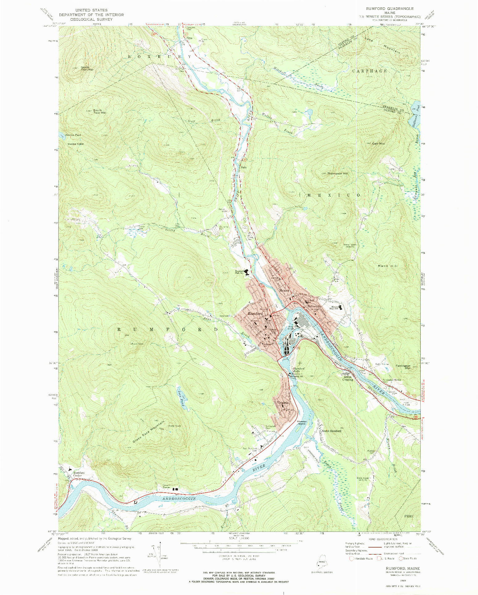 USGS 1:24000-SCALE QUADRANGLE FOR RUMFORD, ME 1969