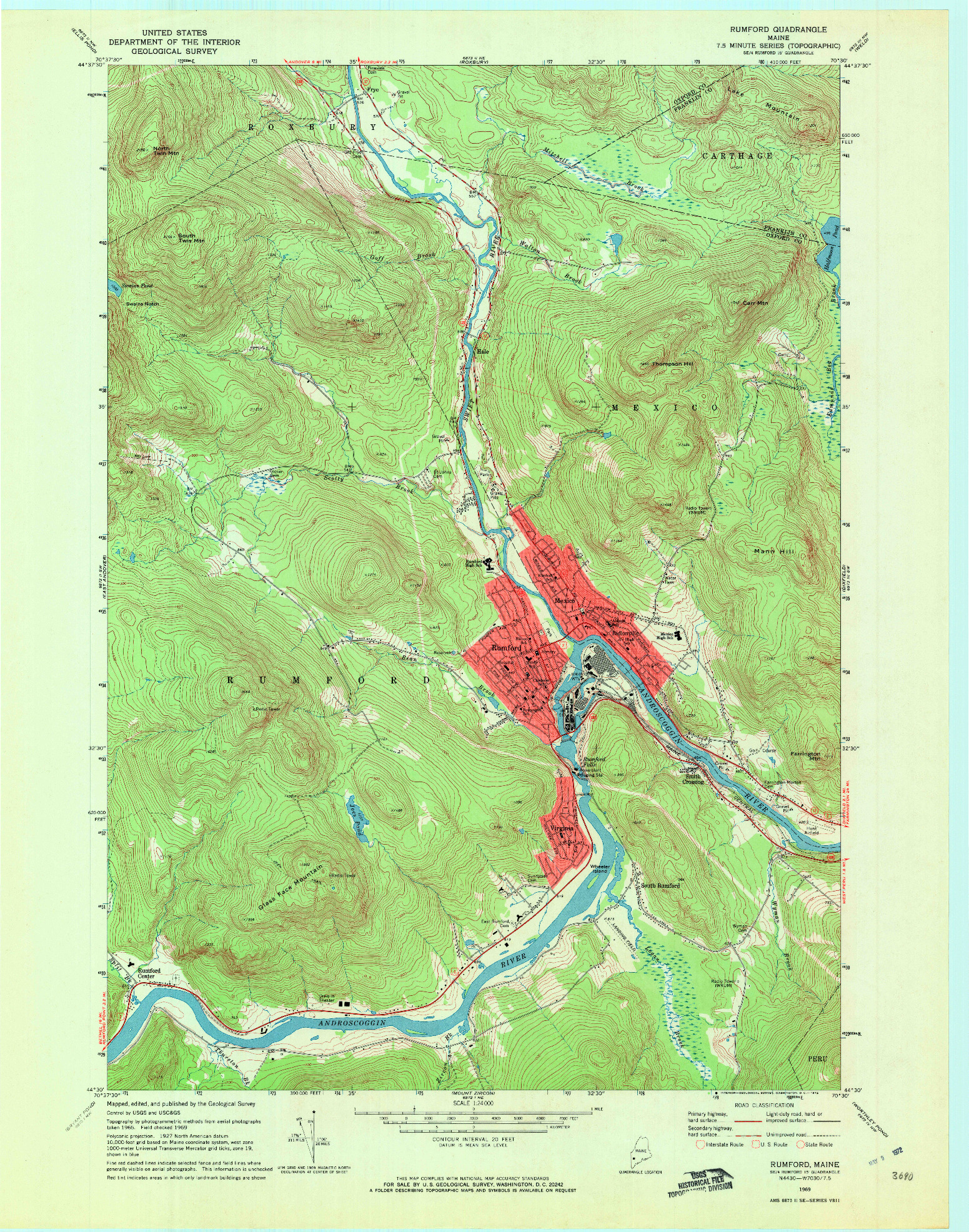 USGS 1:24000-SCALE QUADRANGLE FOR RUMFORD, ME 1969