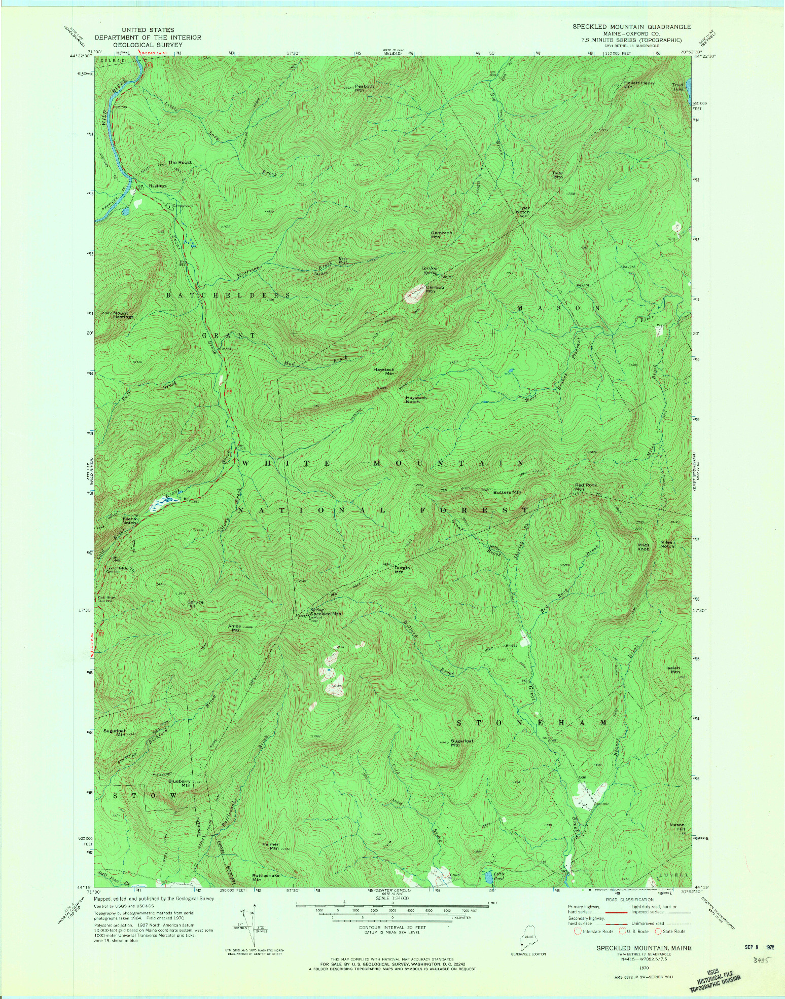 USGS 1:24000-SCALE QUADRANGLE FOR SPECKLED MOUNTAIN, ME 1970