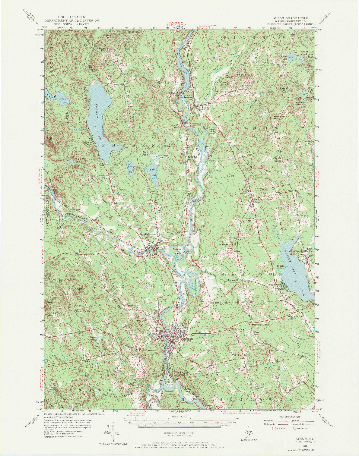 USGS 1:62500-SCALE QUADRANGLE FOR ANSON, ME 1955