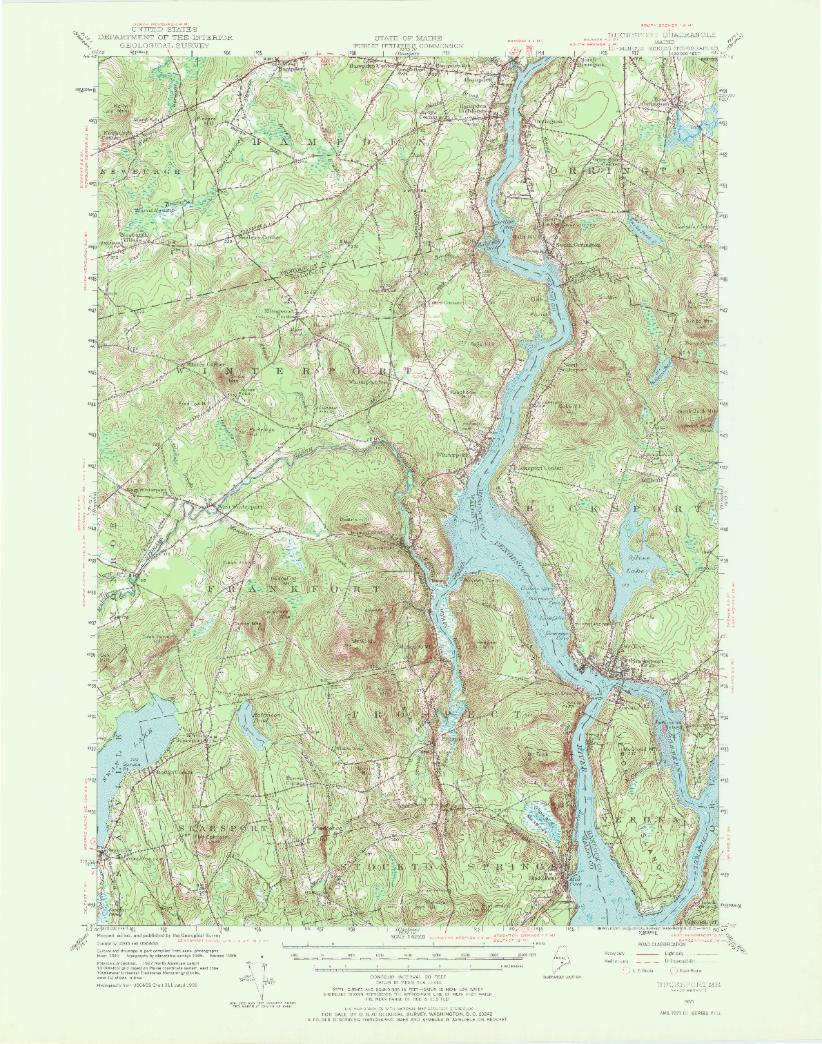 USGS 1:62500-SCALE QUADRANGLE FOR BUCKSPORT, ME 1955