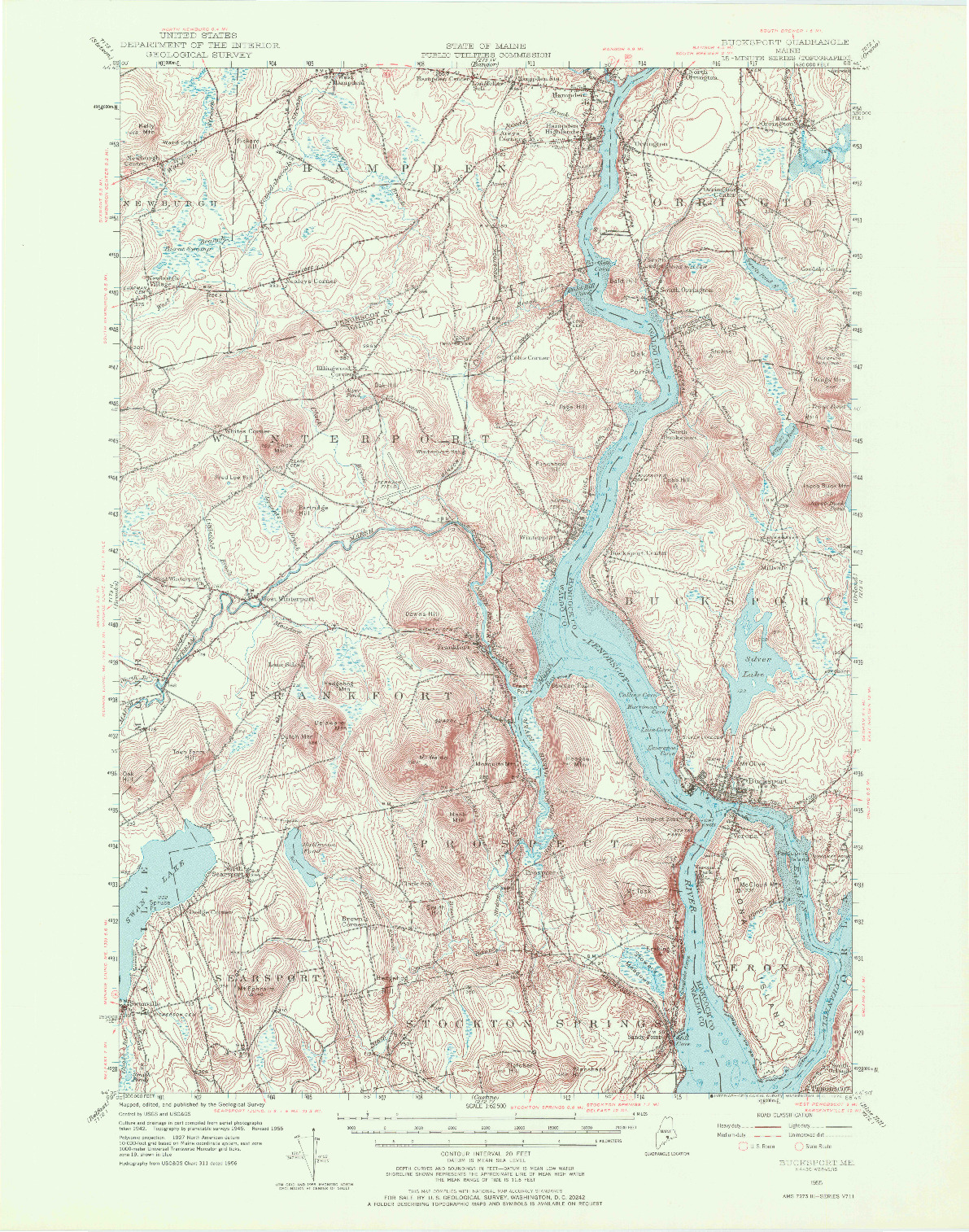 USGS 1:62500-SCALE QUADRANGLE FOR BUCKSPORT, ME 1955