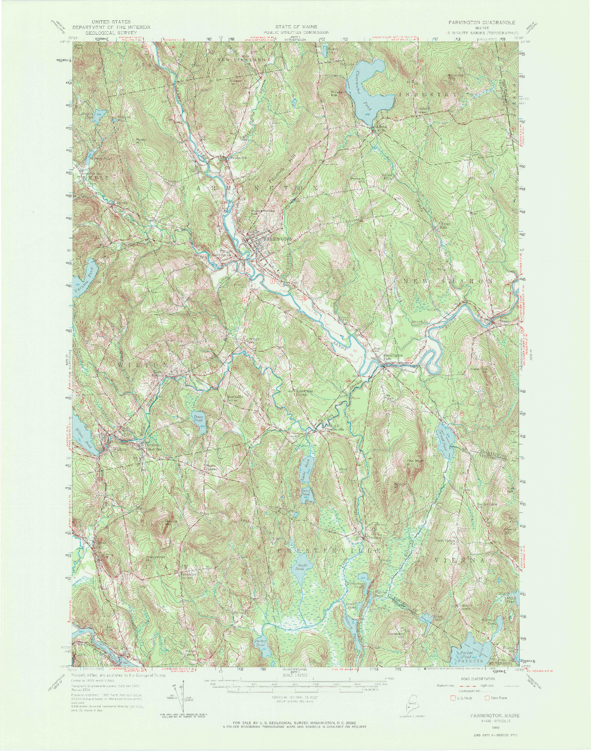 USGS 1:62500-SCALE QUADRANGLE FOR FARMINGTON, ME 1956