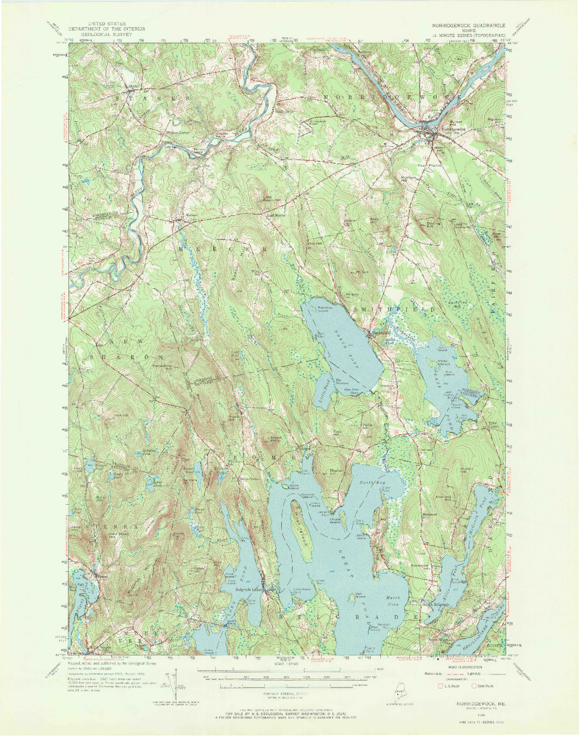 USGS 1:62500-SCALE QUADRANGLE FOR NORRIDGEWOCK, ME 1956