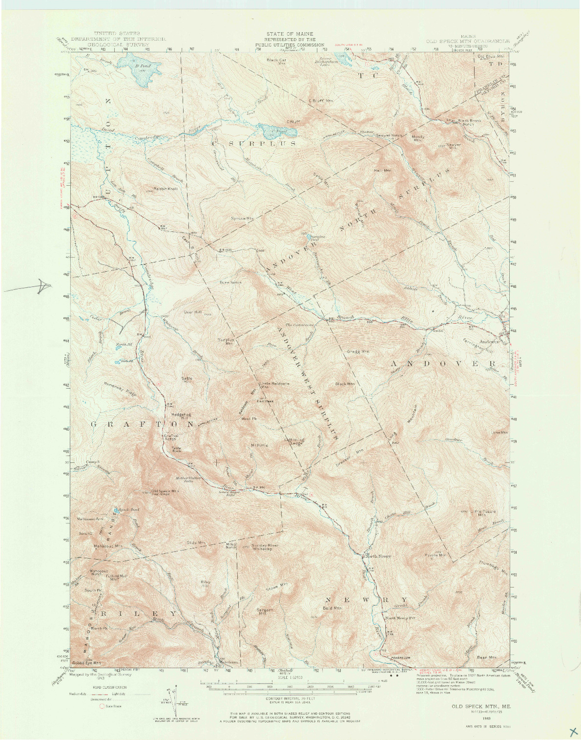 USGS 1:62500-SCALE QUADRANGLE FOR OLD SPECK MTN, ME 1943