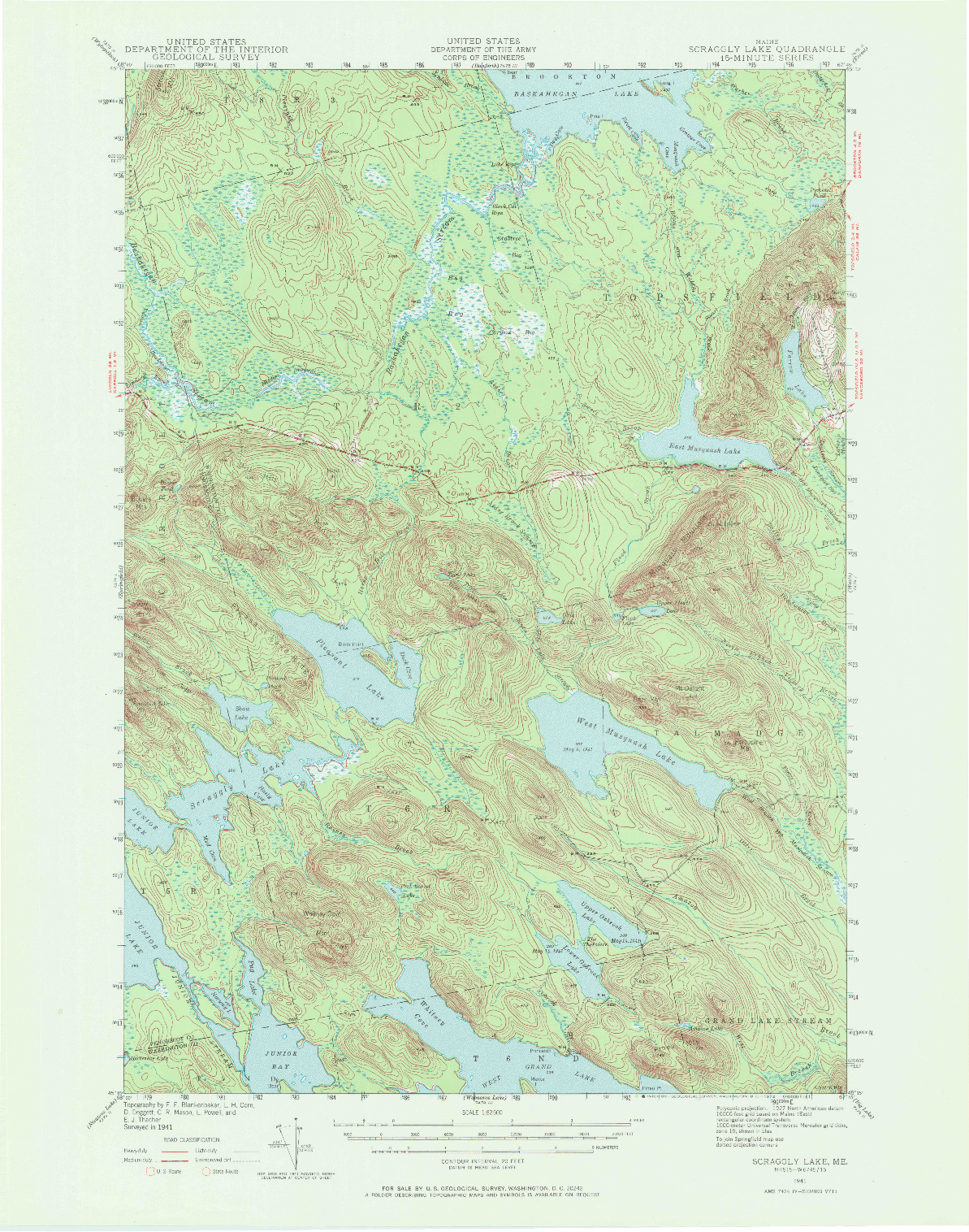 USGS 1:62500-SCALE QUADRANGLE FOR SCRAGGLY LAKE, ME 1941