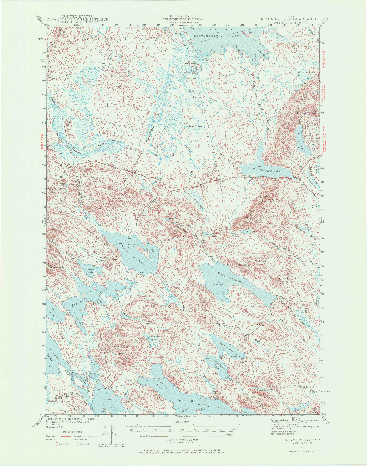 USGS 1:62500-SCALE QUADRANGLE FOR SCRAGGLY LAKE, ME 1941