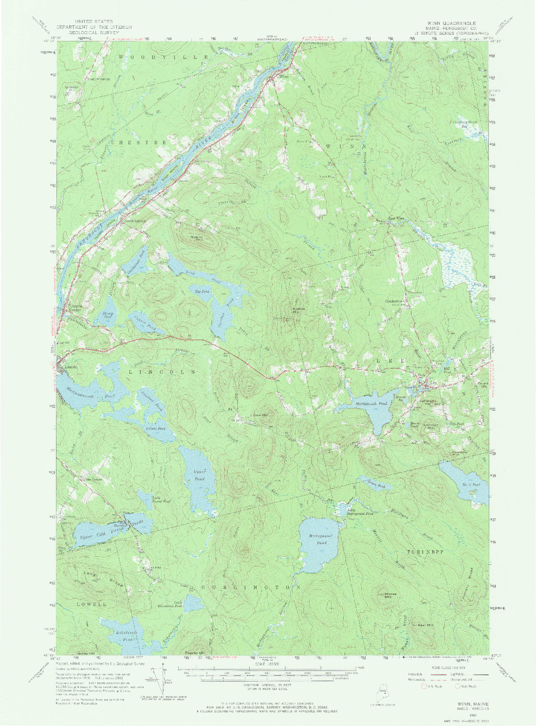 USGS 1:62500-SCALE QUADRANGLE FOR WINN, ME 1960