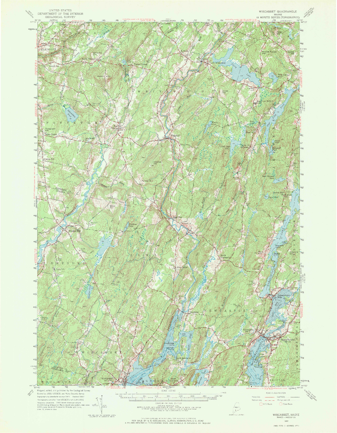 USGS 1:62500-SCALE QUADRANGLE FOR WISCASSET, ME 1957