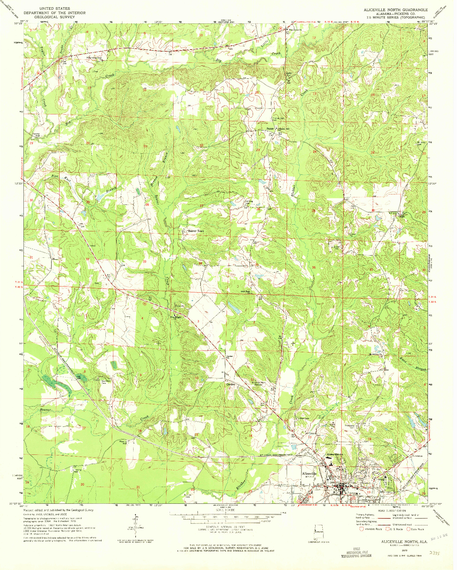 USGS 1:24000-SCALE QUADRANGLE FOR ALICEVILLE NORTH, AL 1970
