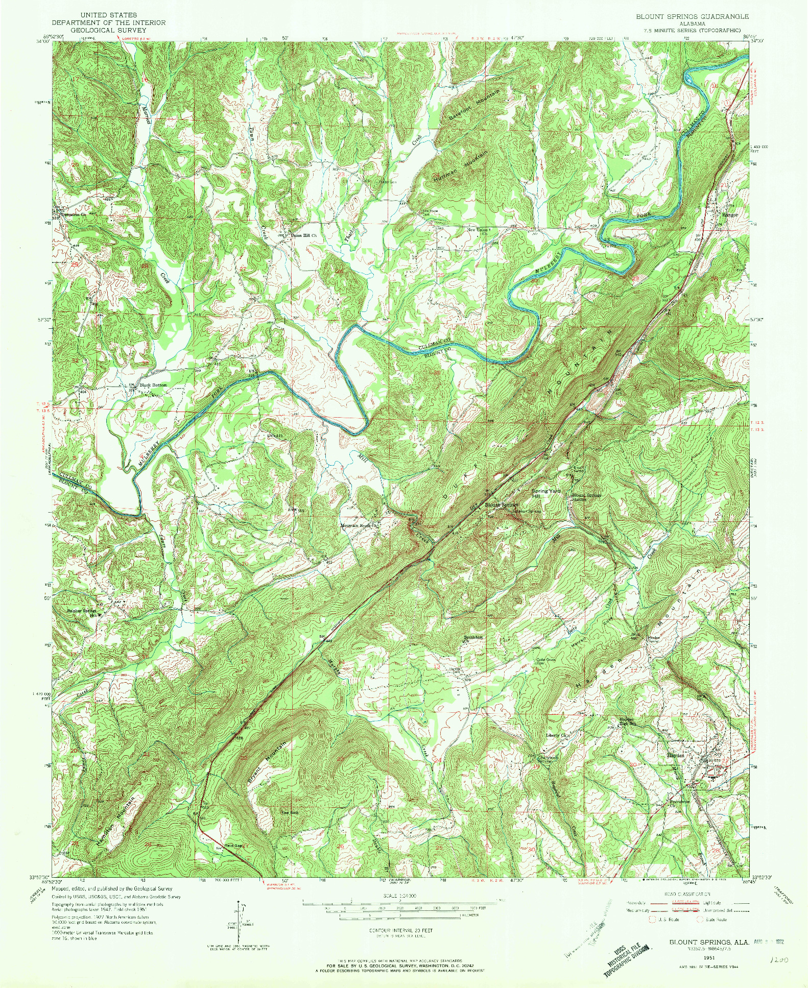 USGS 1:24000-SCALE QUADRANGLE FOR BLOUNT SPRINGS, AL 1951