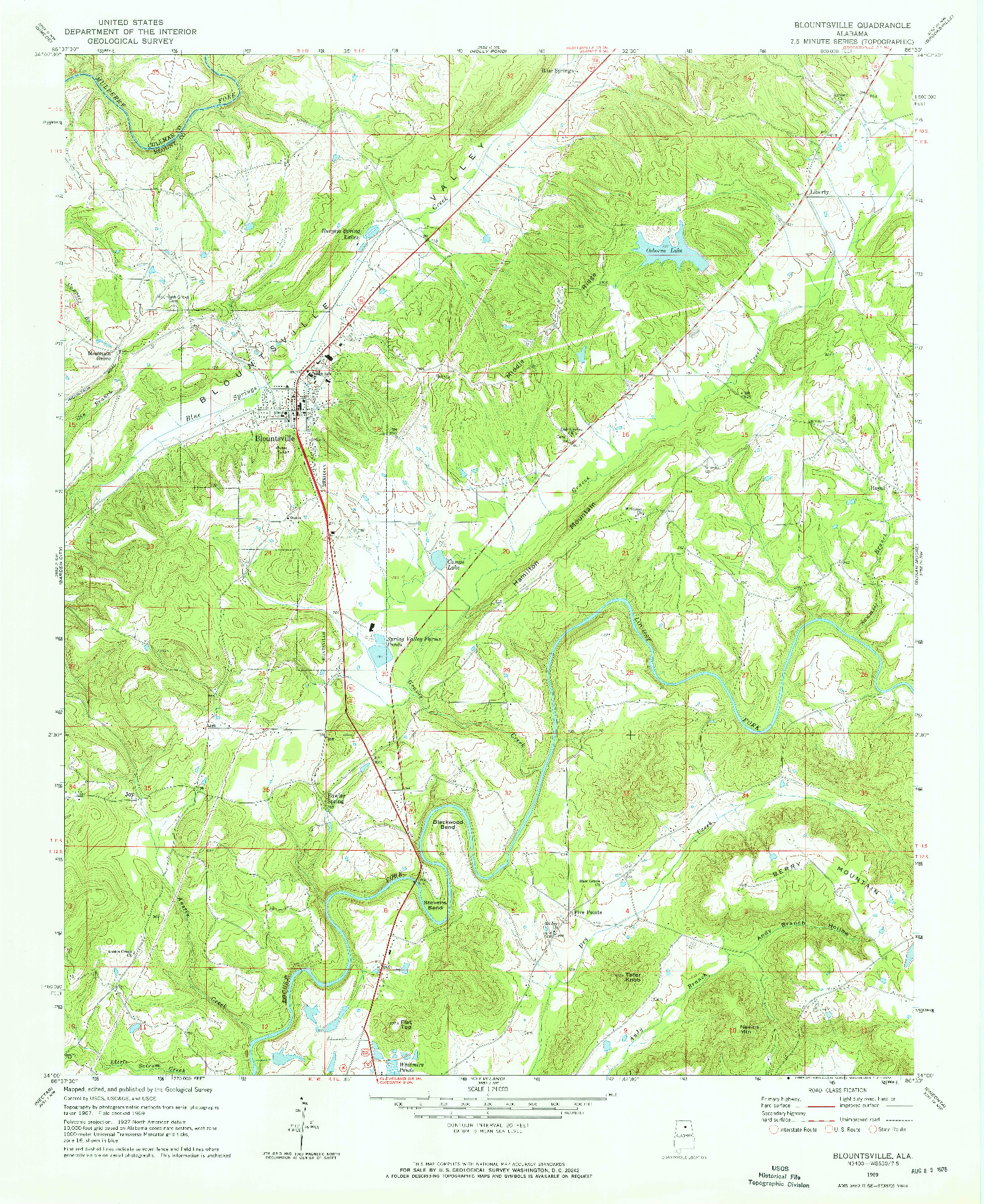 USGS 1:24000-SCALE QUADRANGLE FOR BLOUNTSVILLE, AL 1969