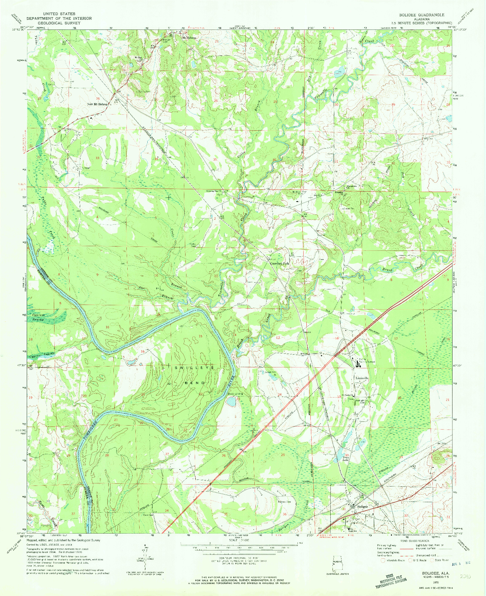 USGS 1:24000-SCALE QUADRANGLE FOR BOLIGEE, AL 1970