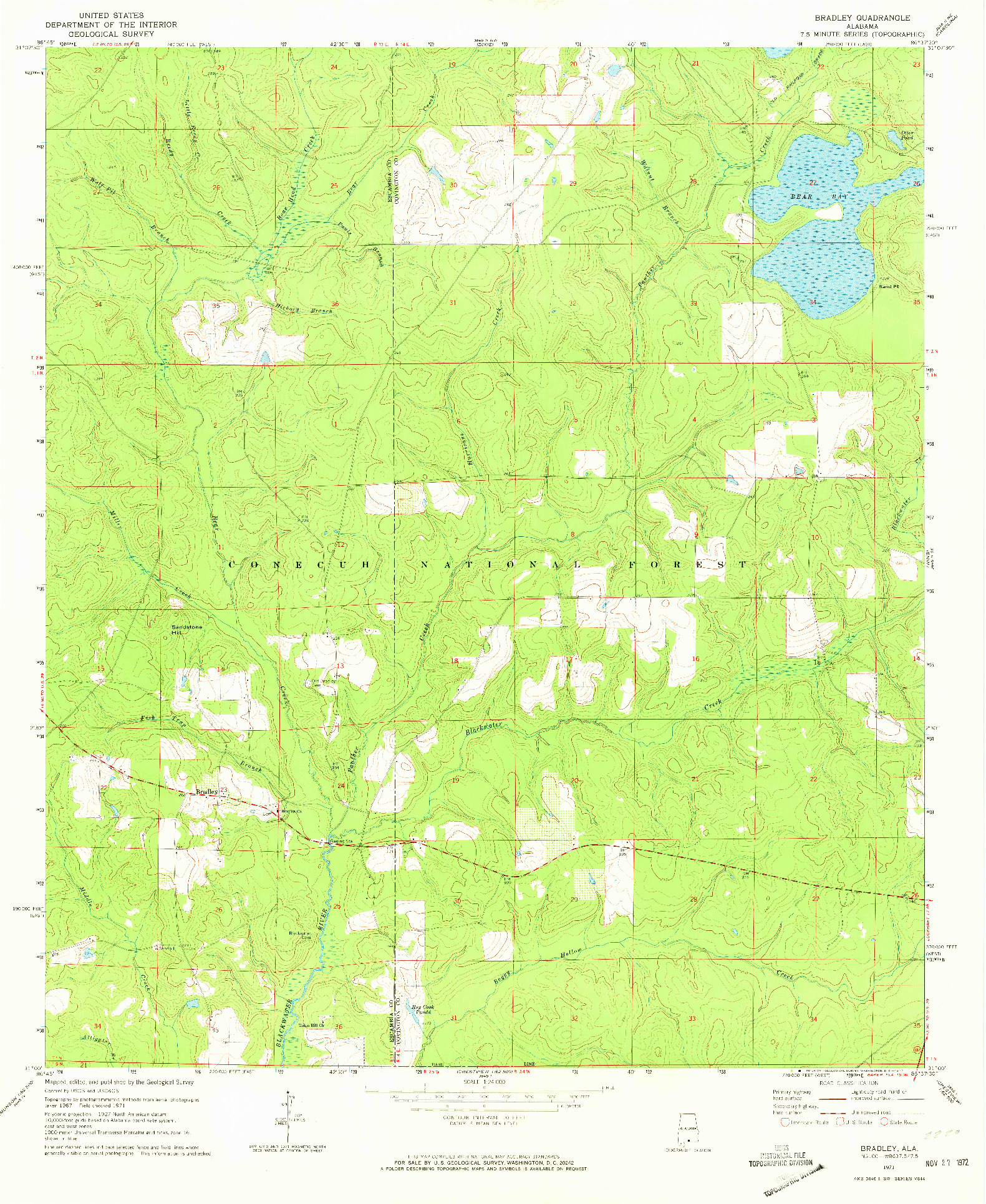 USGS 1:24000-SCALE QUADRANGLE FOR BRADLEY, AL 1971