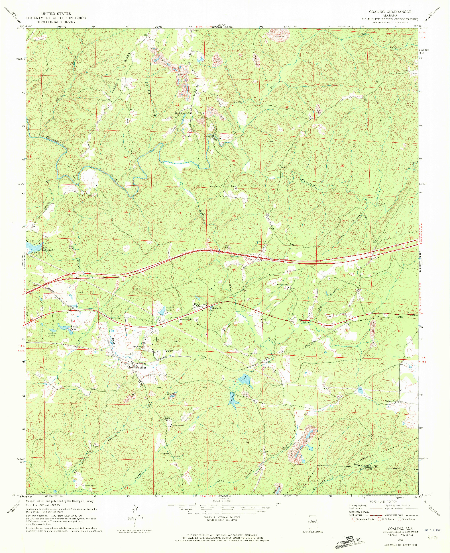 USGS 1:24000-SCALE QUADRANGLE FOR COALING, AL 1969