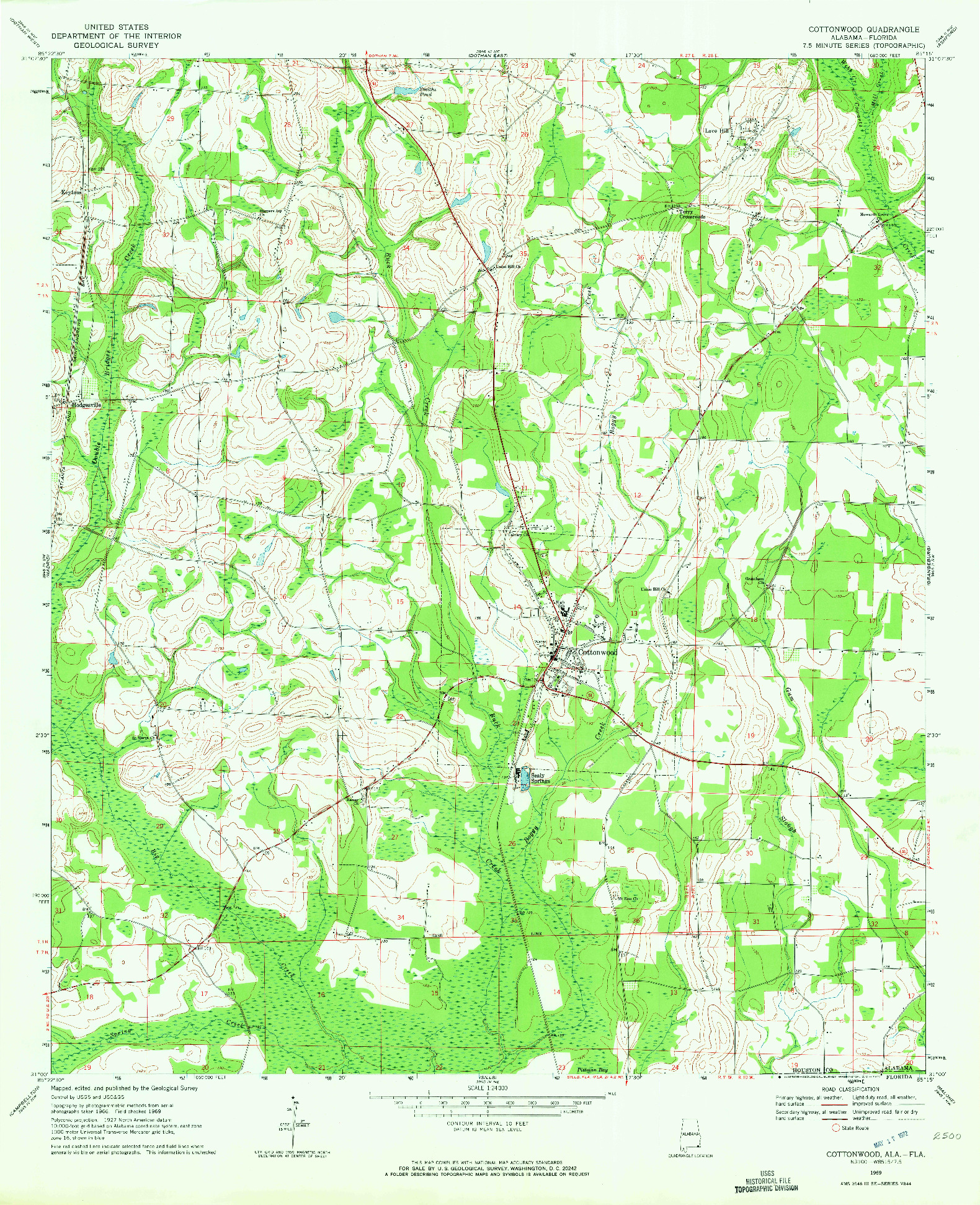 USGS 1:24000-SCALE QUADRANGLE FOR COTTONWOOD, AL 1969