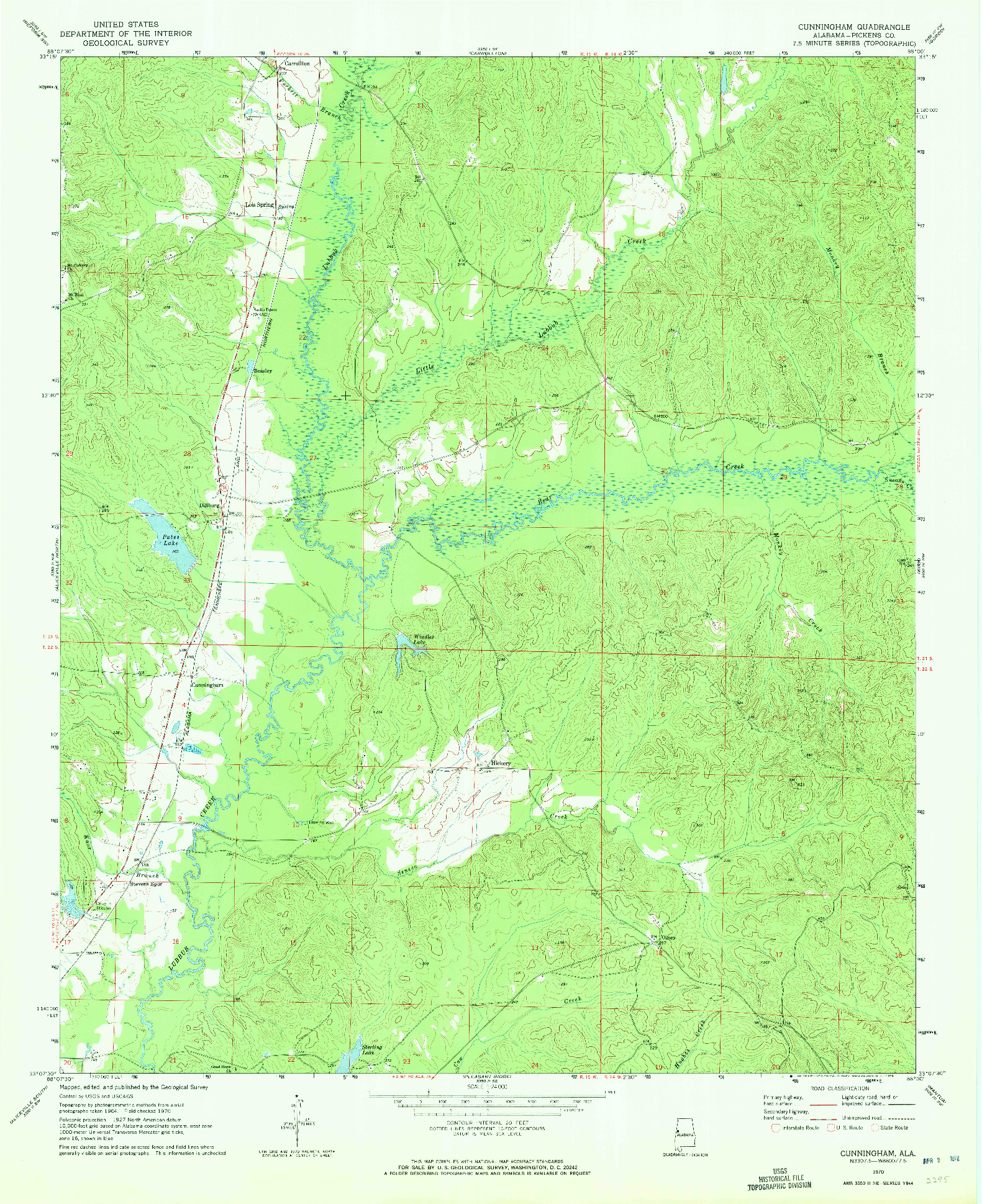 USGS 1:24000-SCALE QUADRANGLE FOR CUNNINGHAM, AL 1970