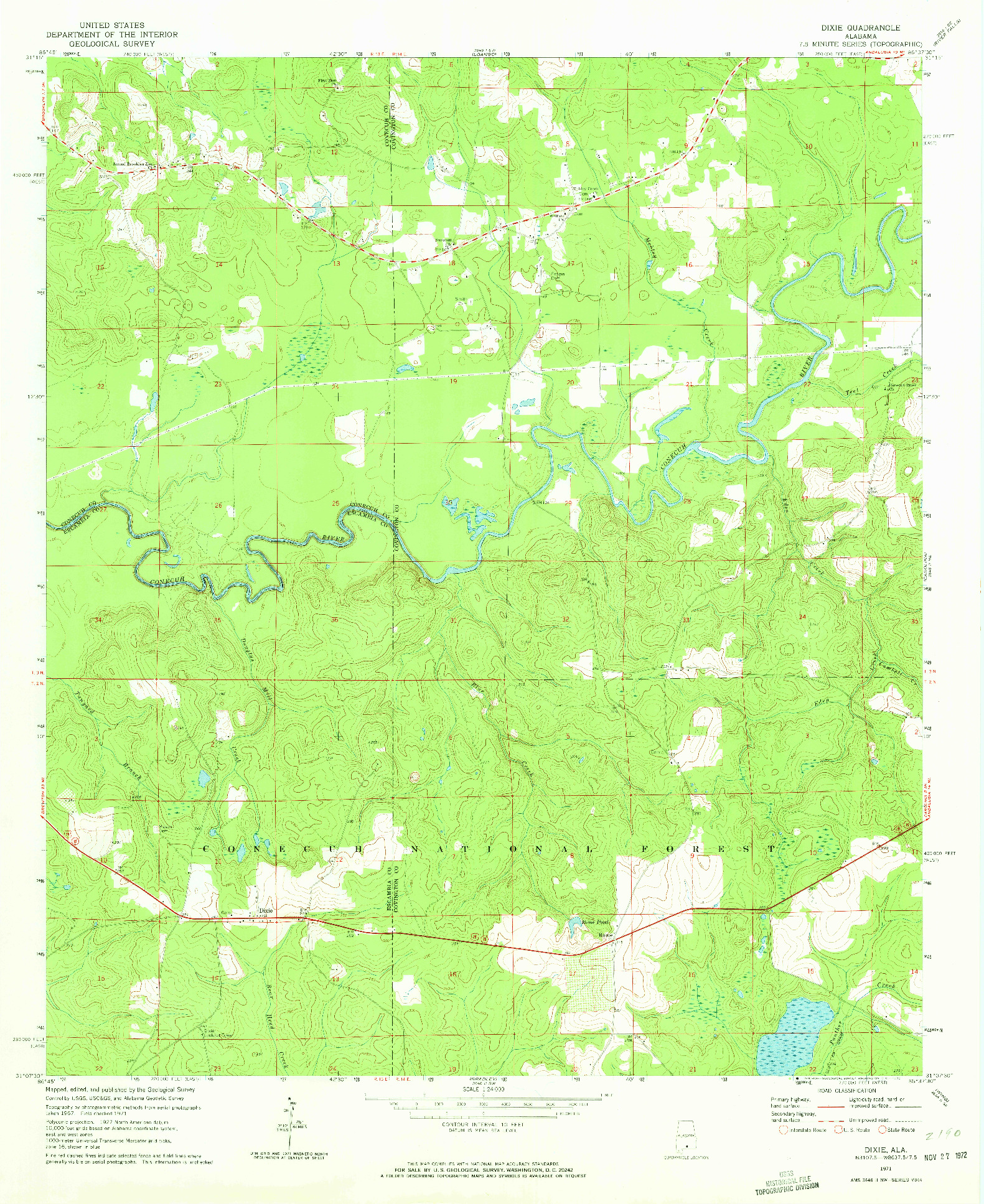USGS 1:24000-SCALE QUADRANGLE FOR DIXIE, AL 1971