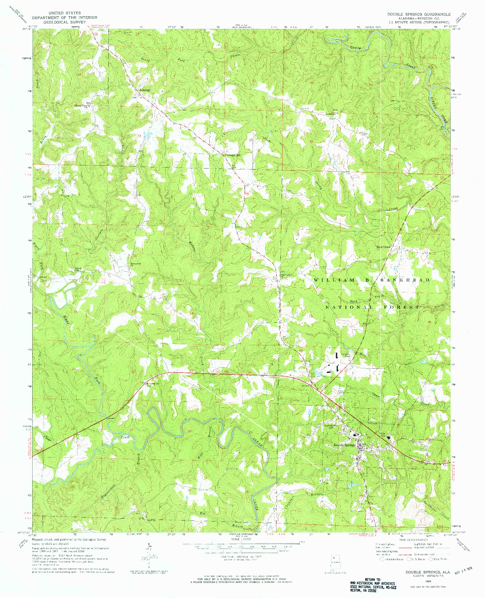 USGS 1:24000-SCALE QUADRANGLE FOR DOUBLE SPRINGS, AL 1969