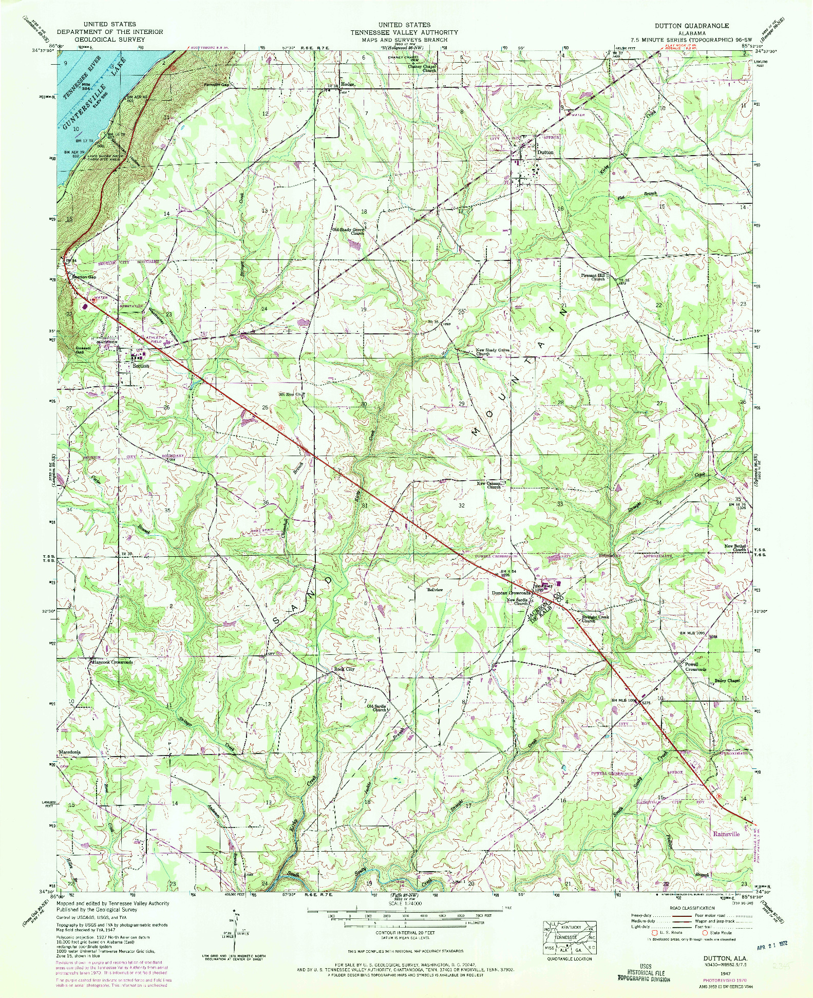 USGS 1:24000-SCALE QUADRANGLE FOR DUTTON, AL 1947