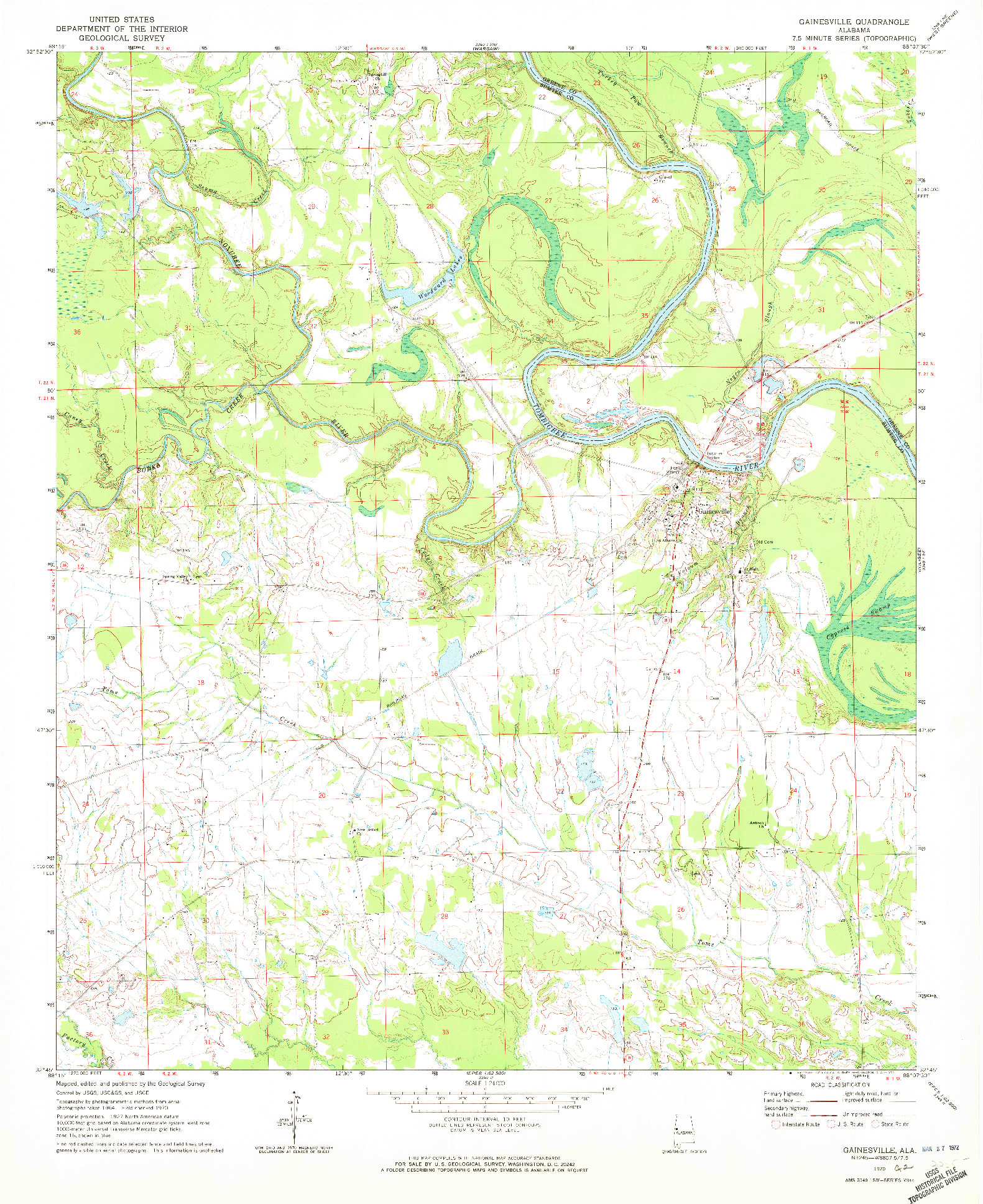 USGS 1:24000-SCALE QUADRANGLE FOR GAINESVILLE, AL 1970
