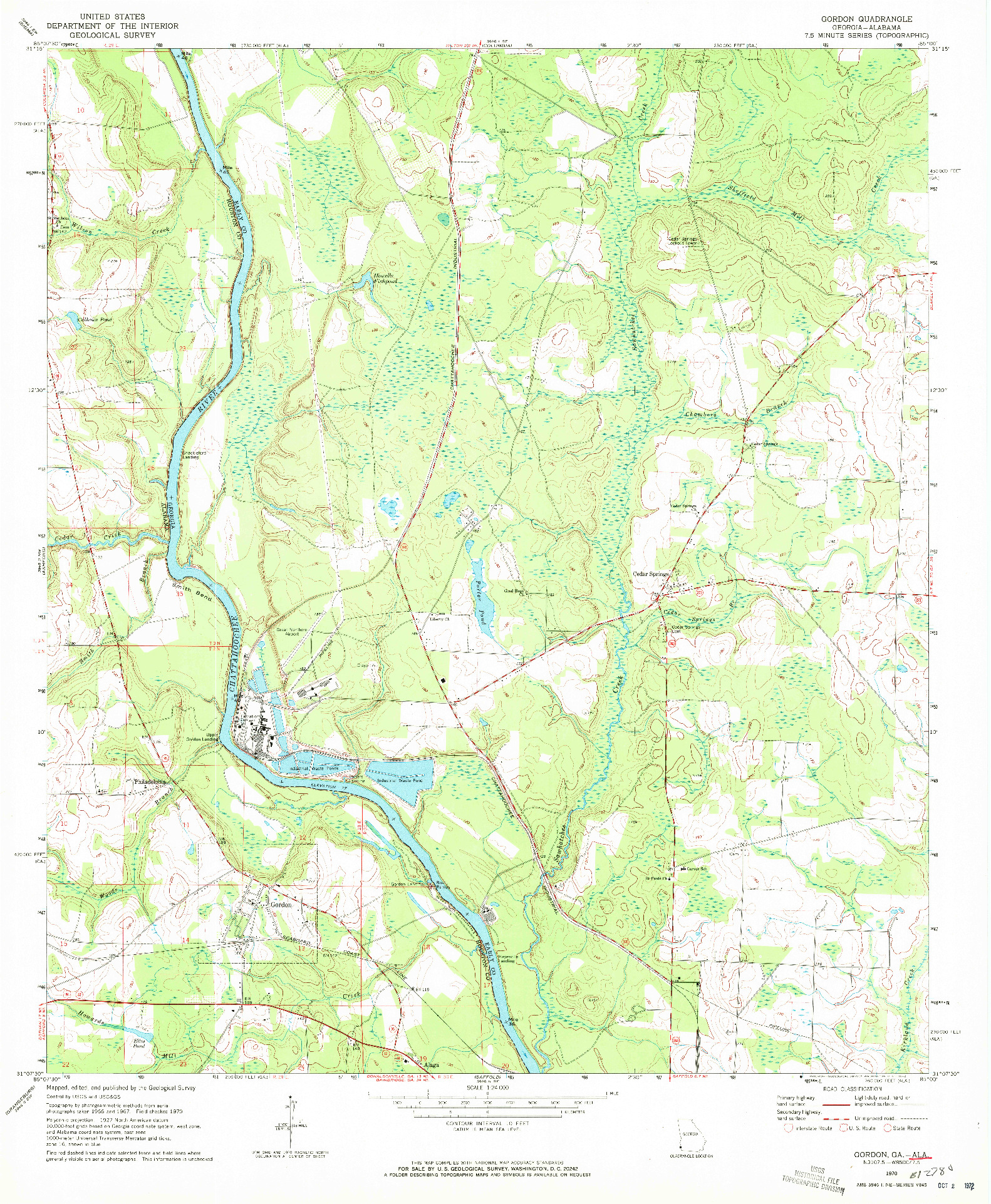 USGS 1:24000-SCALE QUADRANGLE FOR GORDON, AL 1970