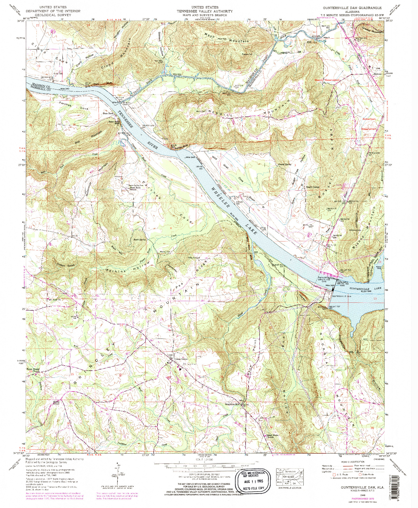 USGS 1:24000-SCALE QUADRANGLE FOR GUNTERSVILLE DAM, AL 1948