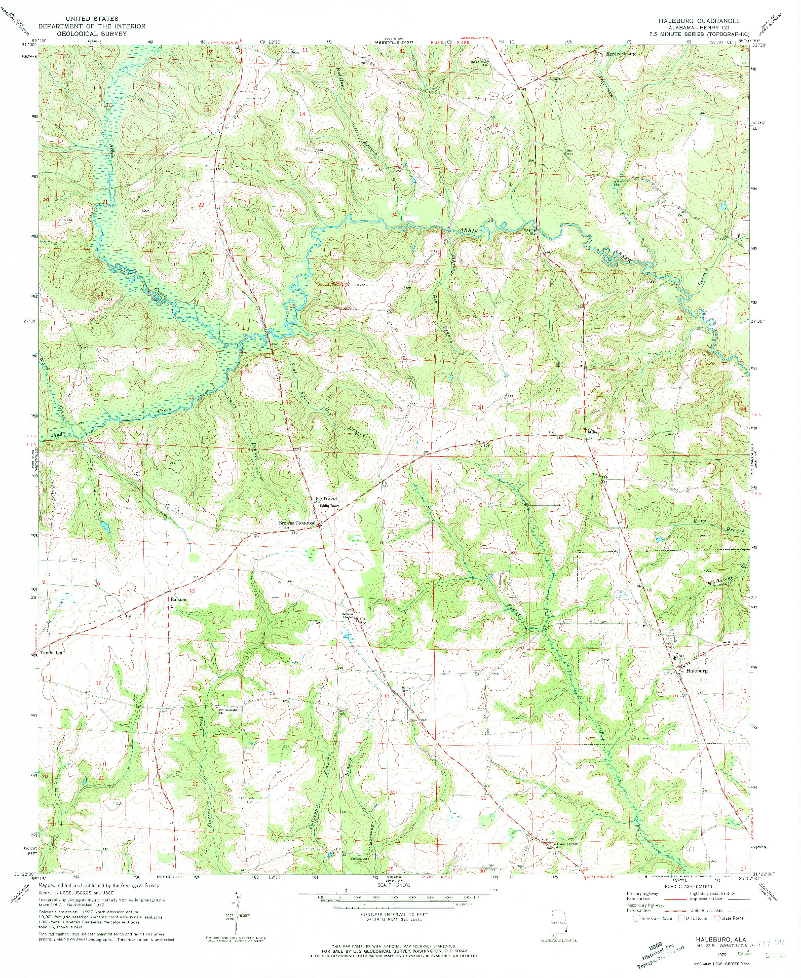 USGS 1:24000-SCALE QUADRANGLE FOR HALEBURG, AL 1970