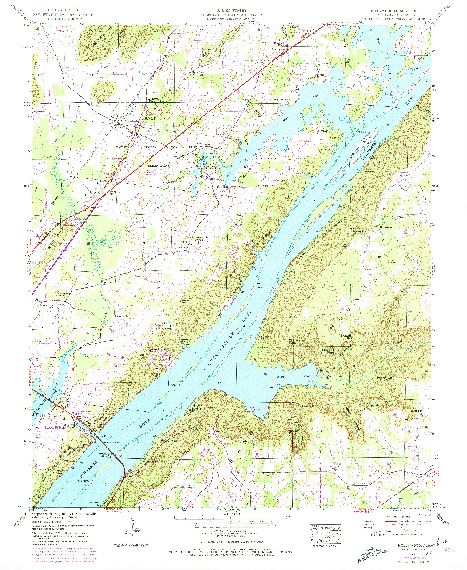 USGS 1:24000-SCALE QUADRANGLE FOR HOLLYWOOD, AL 1947