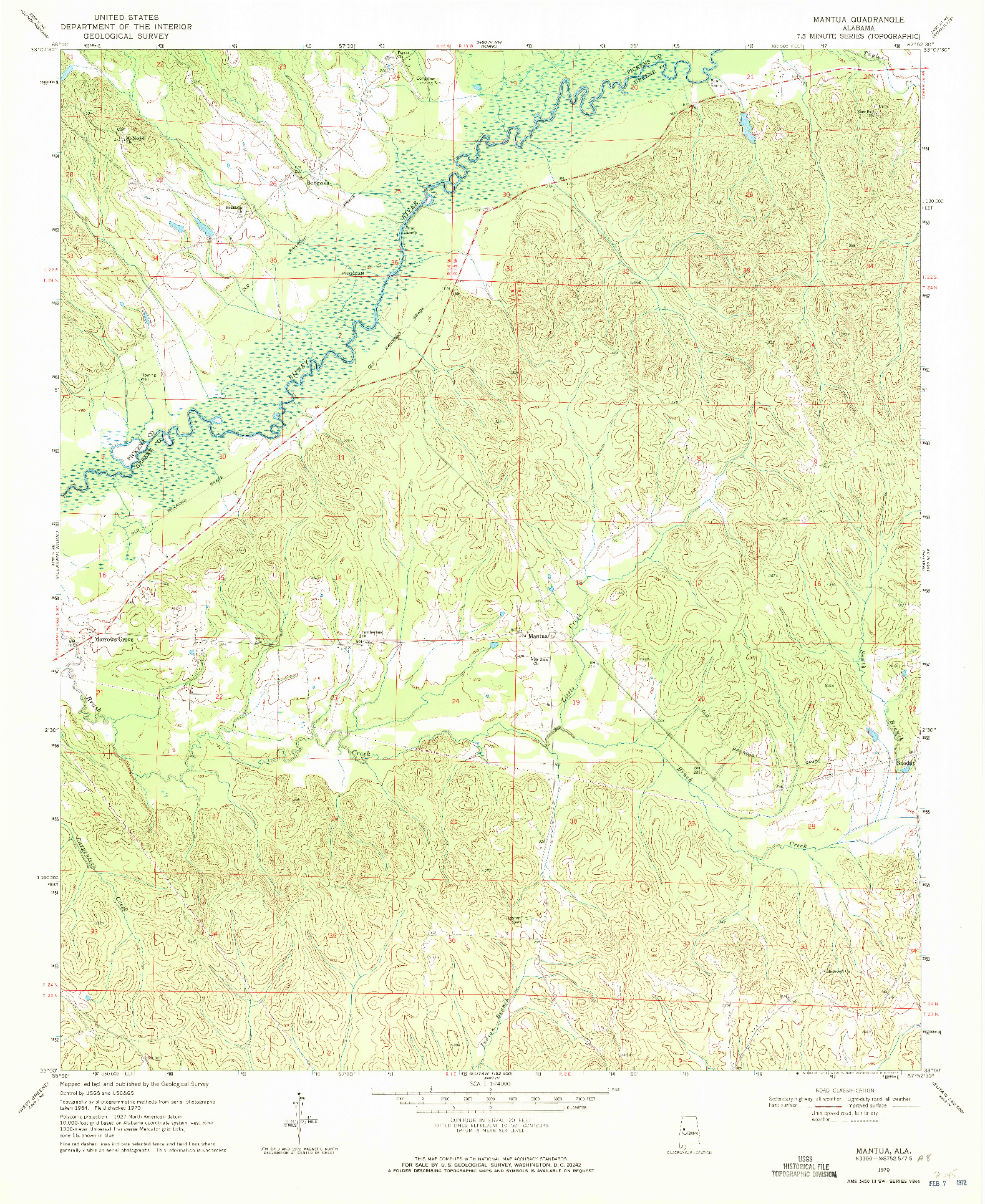 USGS 1:24000-SCALE QUADRANGLE FOR MANTUA, AL 1970