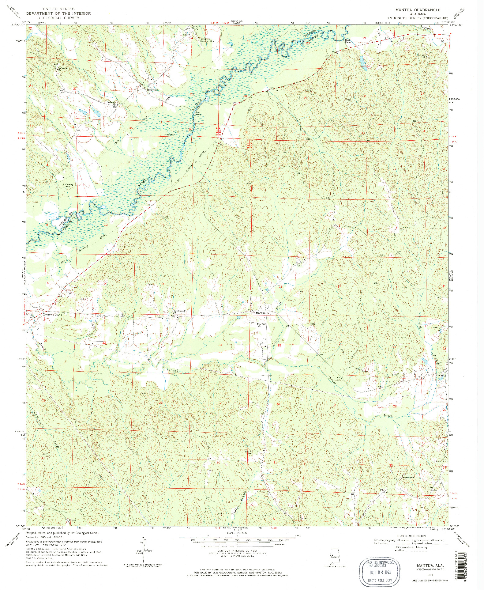 USGS 1:24000-SCALE QUADRANGLE FOR MANTUA, AL 1970