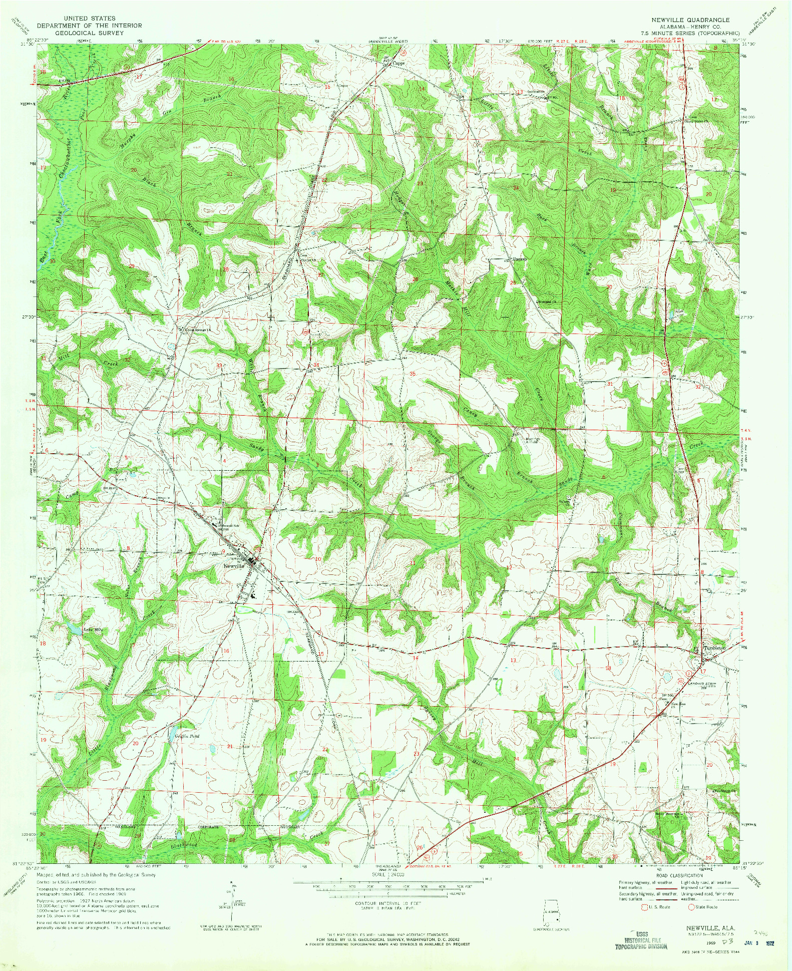 USGS 1:24000-SCALE QUADRANGLE FOR NEWVILLE, AL 1969