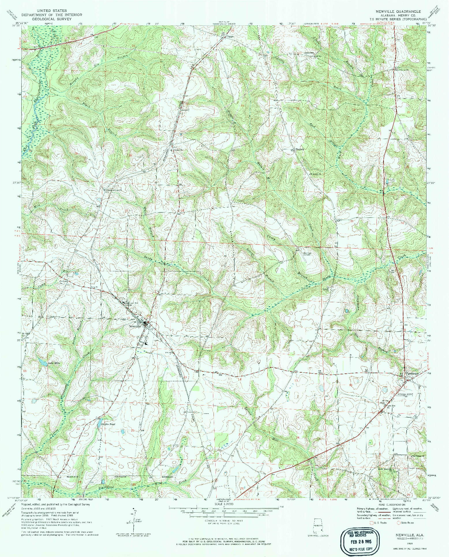 USGS 1:24000-SCALE QUADRANGLE FOR NEWVILLE, AL 1969