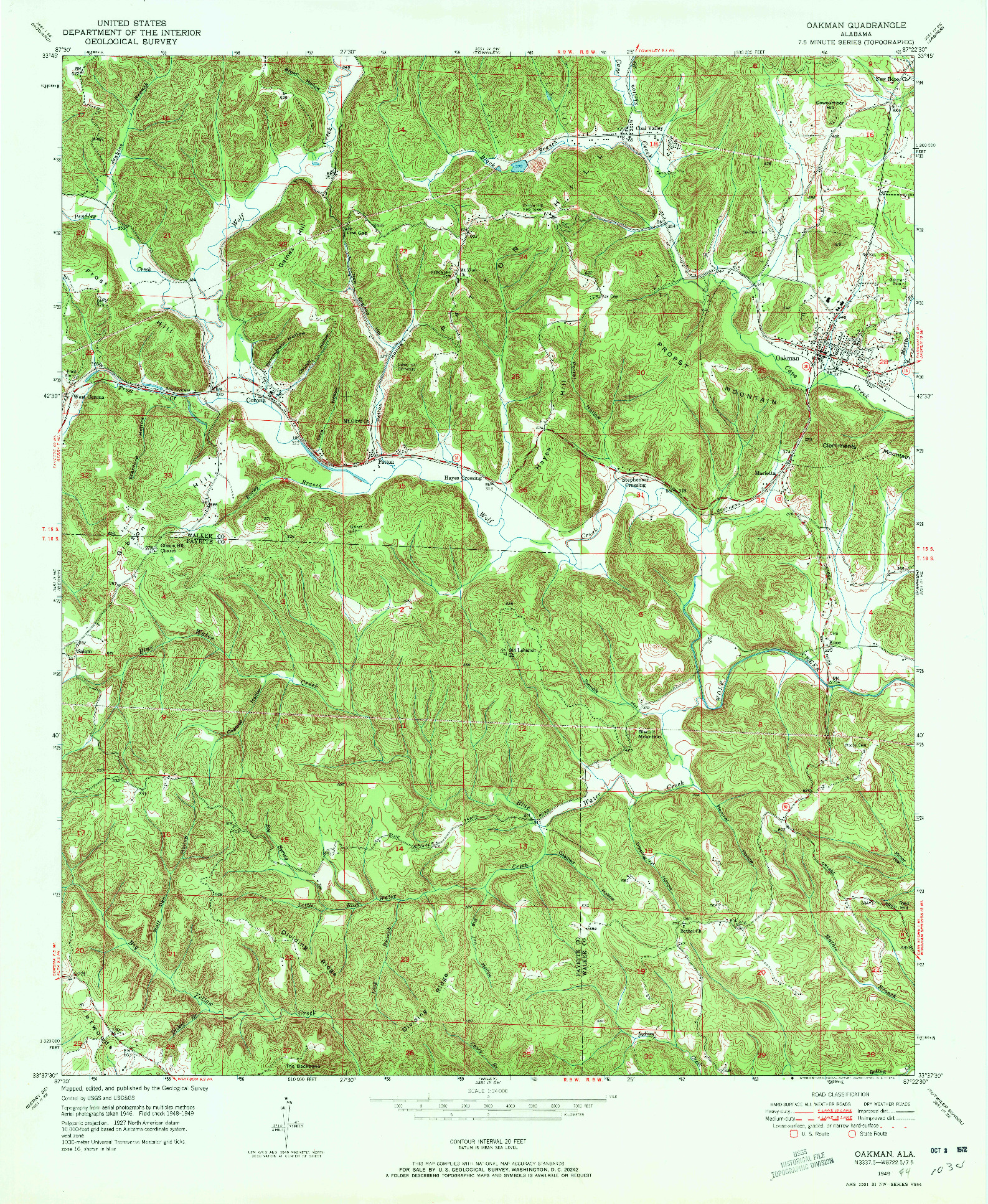 USGS 1:24000-SCALE QUADRANGLE FOR OAKMAN, AL 1949