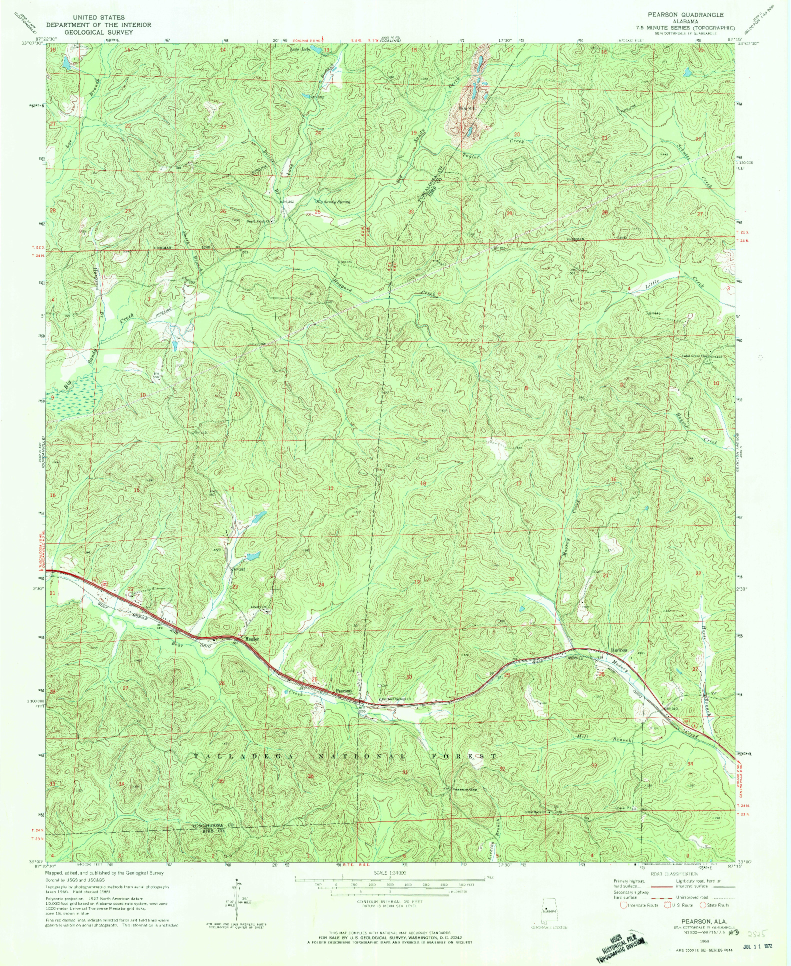 USGS 1:24000-SCALE QUADRANGLE FOR PEARSON, AL 1969