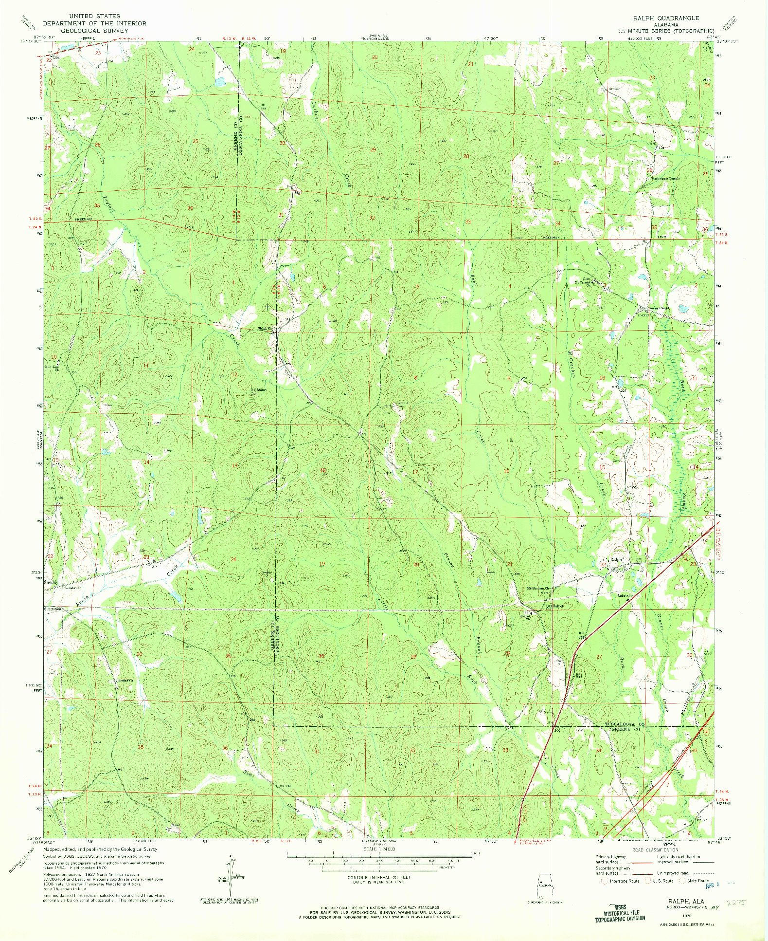 USGS 1:24000-SCALE QUADRANGLE FOR RALPH, AL 1970