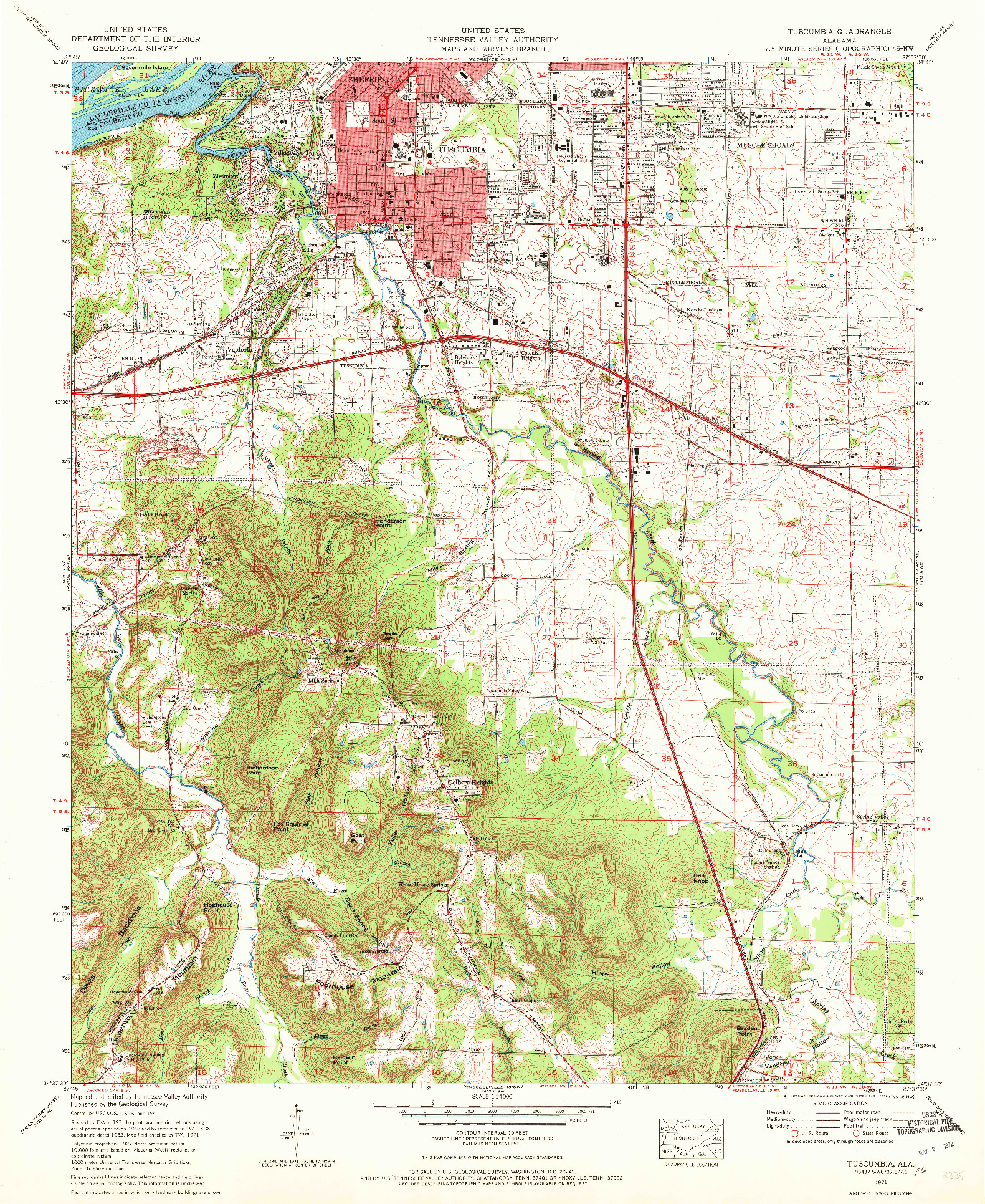 USGS 1:24000-SCALE QUADRANGLE FOR TUSCUMBIA, AL 1971