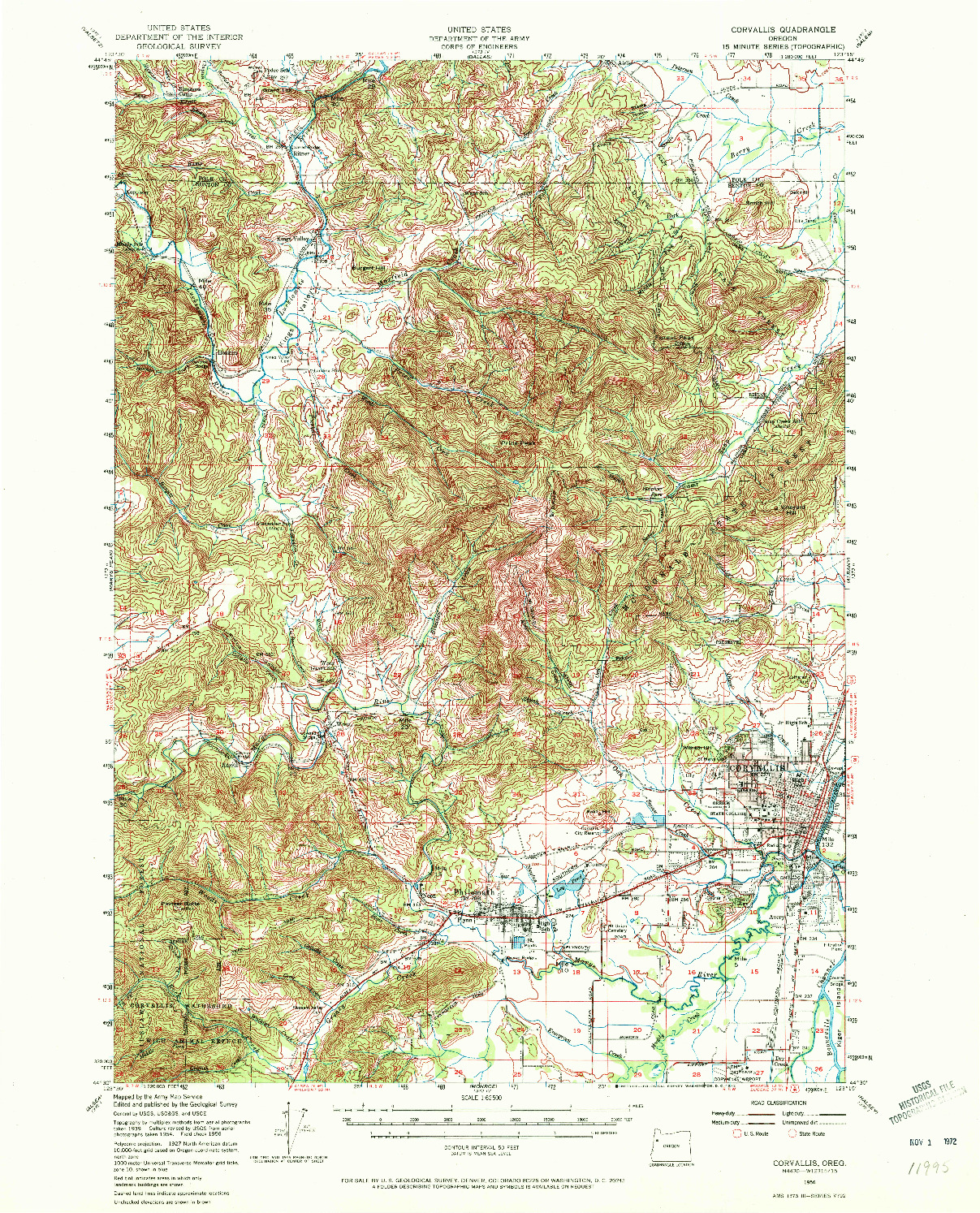 USGS 1:62500-SCALE QUADRANGLE FOR CORVALLIS, OR 1956