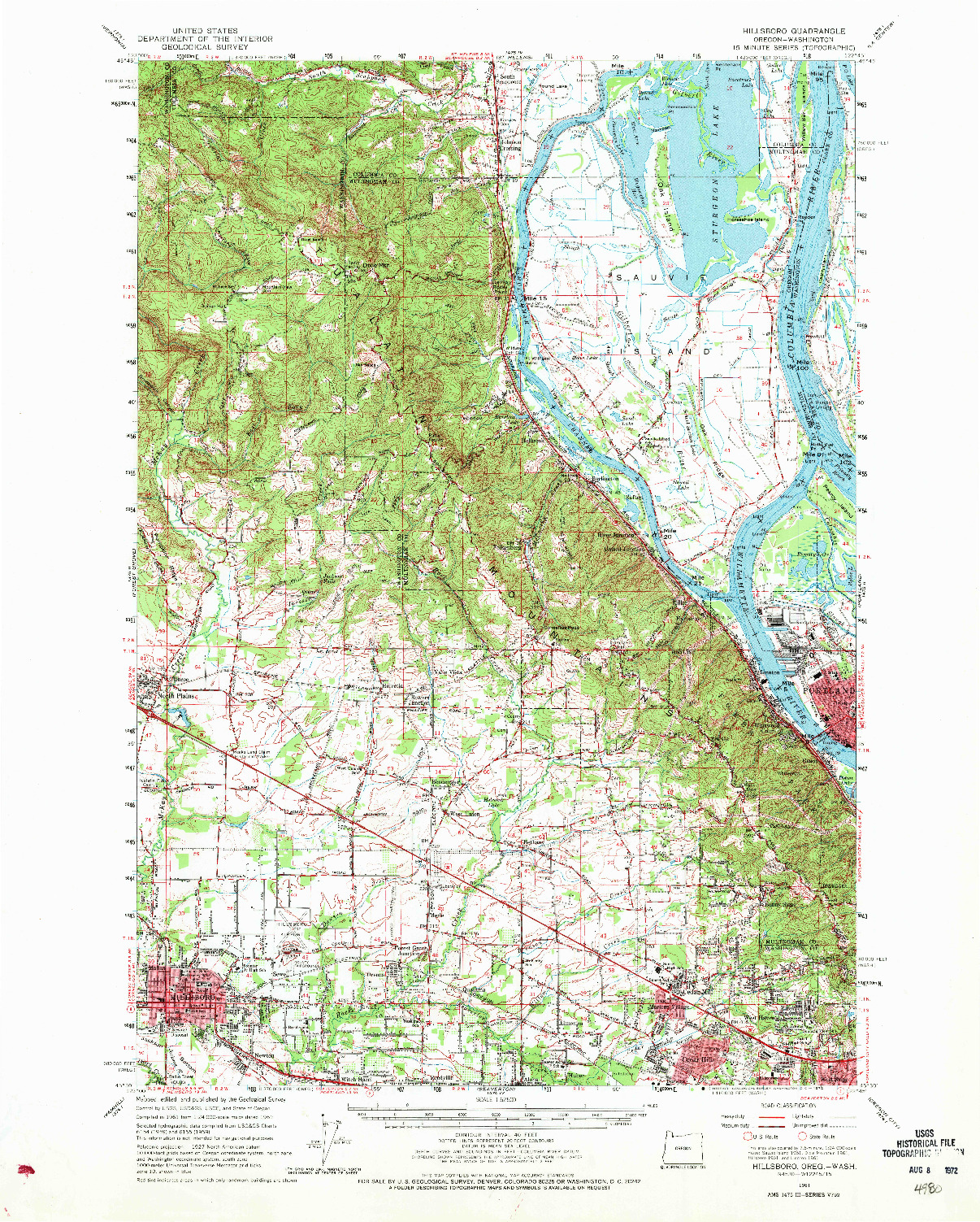 USGS 1:62500-SCALE QUADRANGLE FOR HILLSBORO, OR 1961